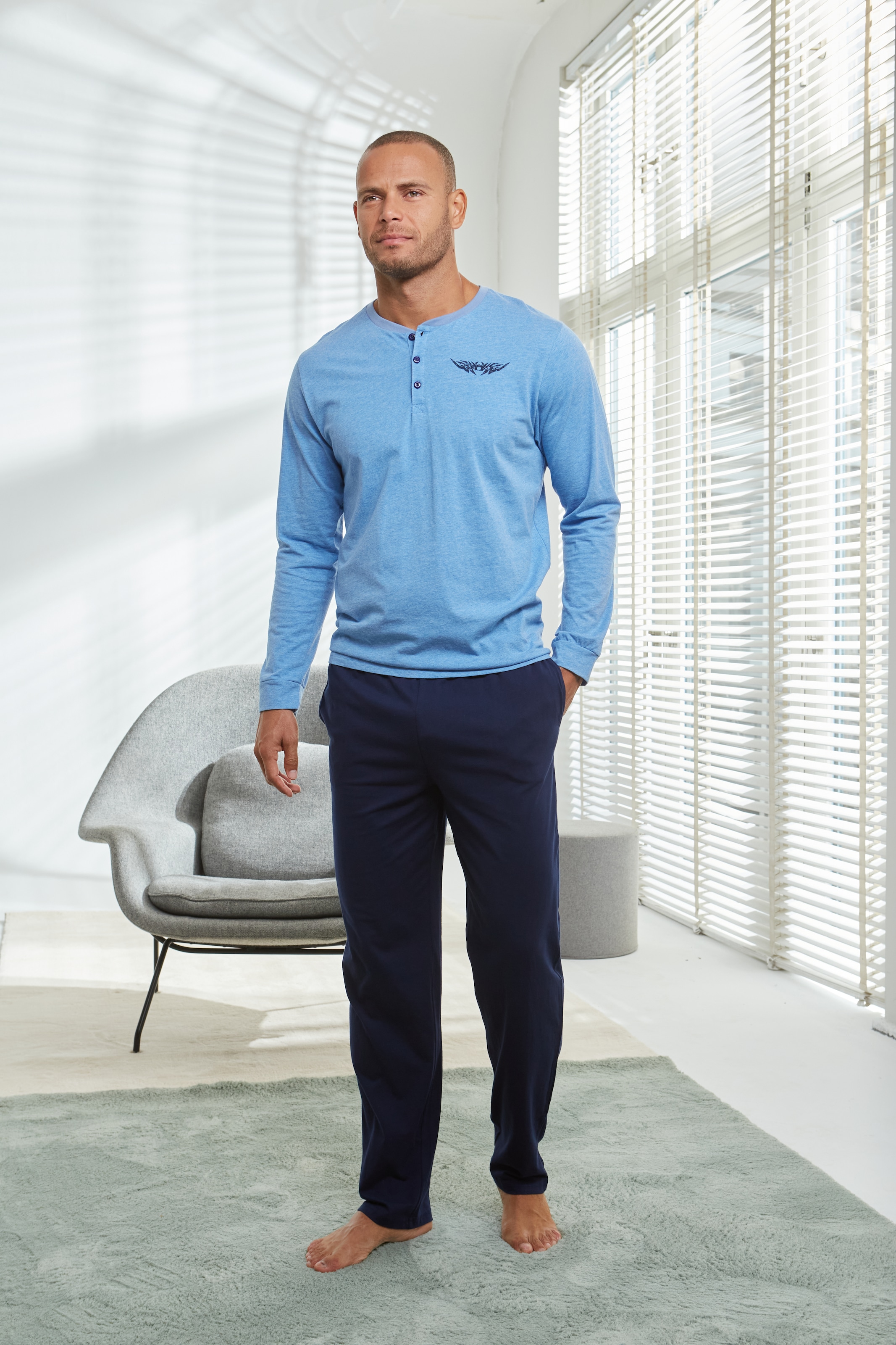AUTHENTIC LE JOGGER Pyjama »Schlafanzug für Herren«, (2 tlg., 1 Stück), mit Knopfleiste