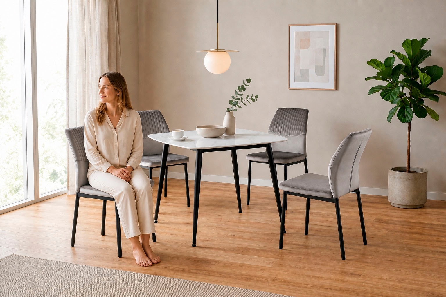 OTTO home Essgruppe »Nora« Set, 5 tlg. mit 4 bequemen Stühlen, Esstisch aus gesintertem Stein in Keramikoptik