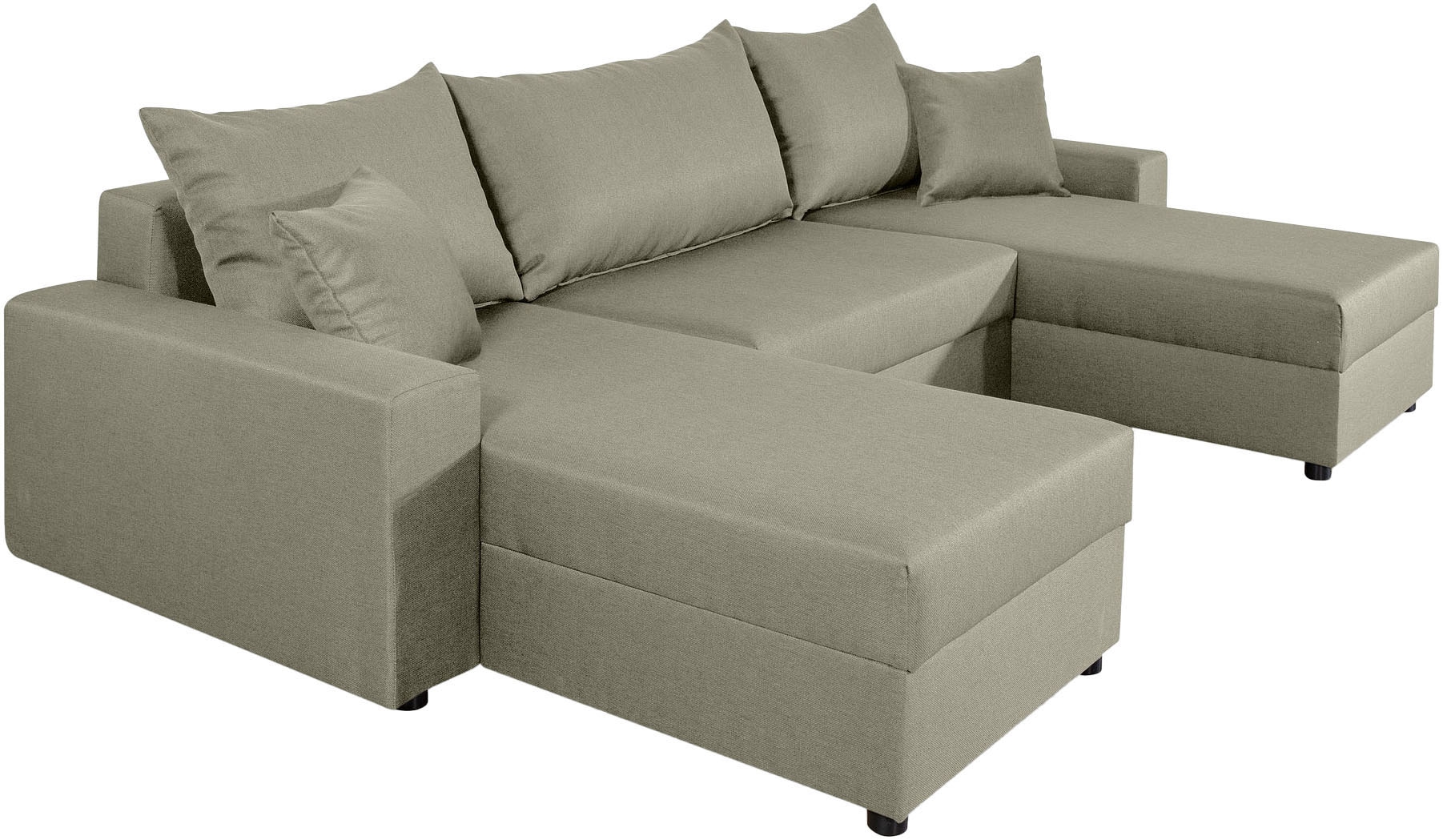 COLLECTION AB Wohnlandschaft »Pico U-Form, Breite 252, mit Schlaffunktion, Bettkasten & Zierkissen«, Liegefläche 117x220 cm