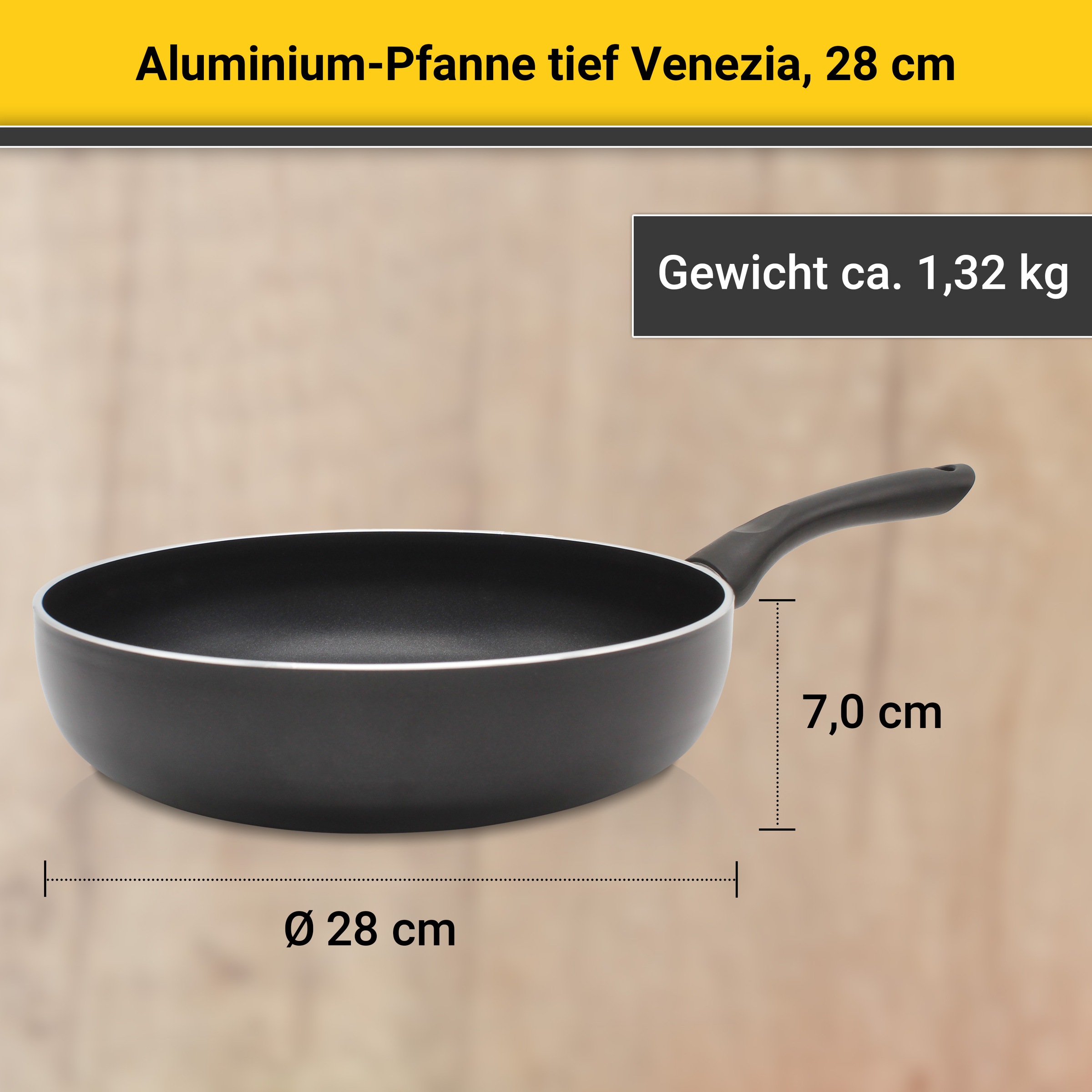 Krüger Bratpfanne »Aluminium Pfanne tief Venezia, 28 cm«, Aluminium, (1 tlg.), für Induktions-Kochfelder geeignet