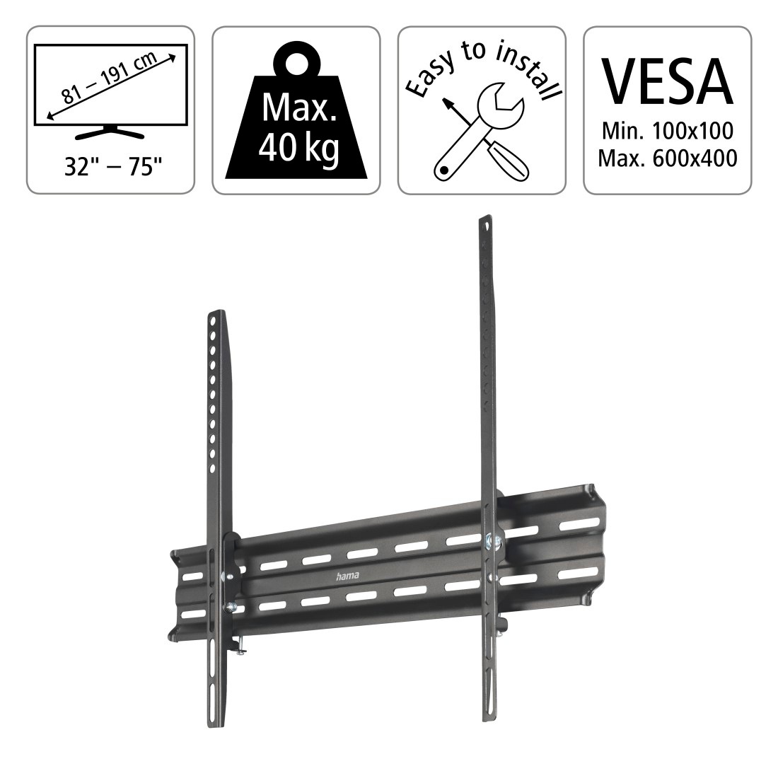 Hama TV-Wandhalterung »Wandhalterung (neigbar,32" - 75", VESA 600x 400)«, bis 191 cm Zoll