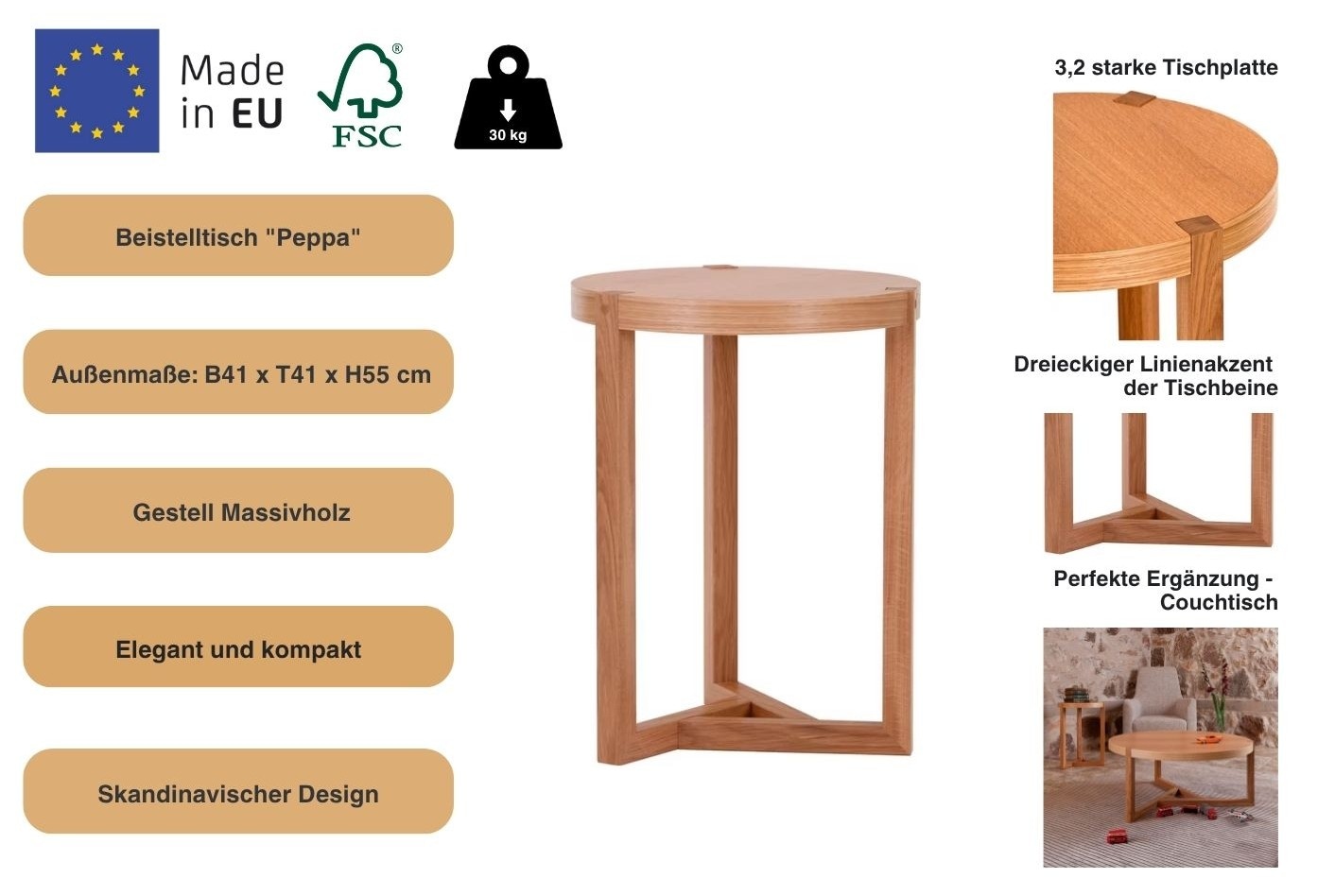 Woodman Beistelltisch »Peppa«, im skandinavian Design