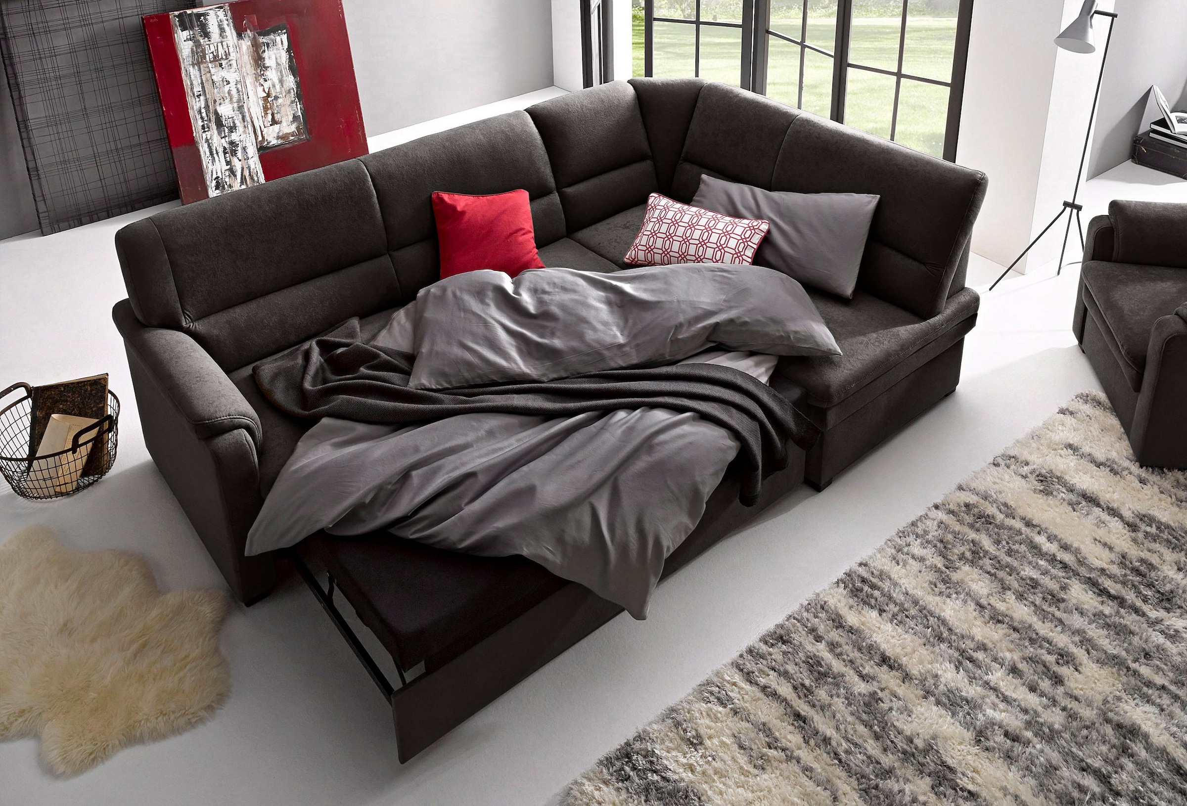 sit&more Ecksofa »Pisa L-Form«, mit Federkern, wahlweise mit Bettfunktion