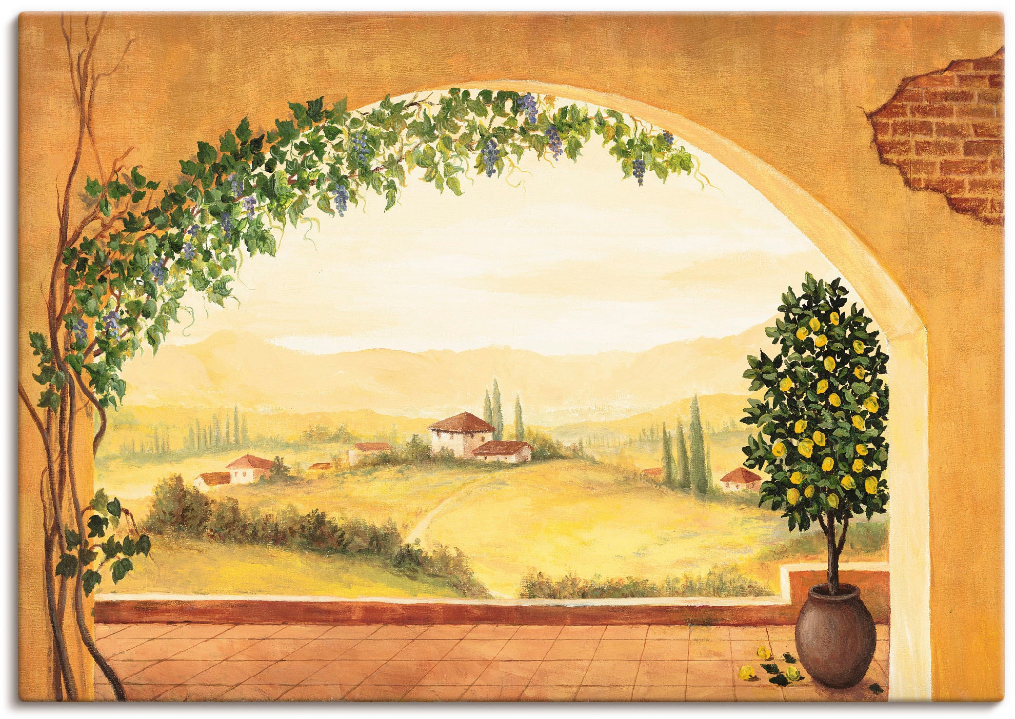 Artland Wandbild »Weinranken vor der Toskanalandschaft« Fensterblick 1 Stk. günstig online kaufen
