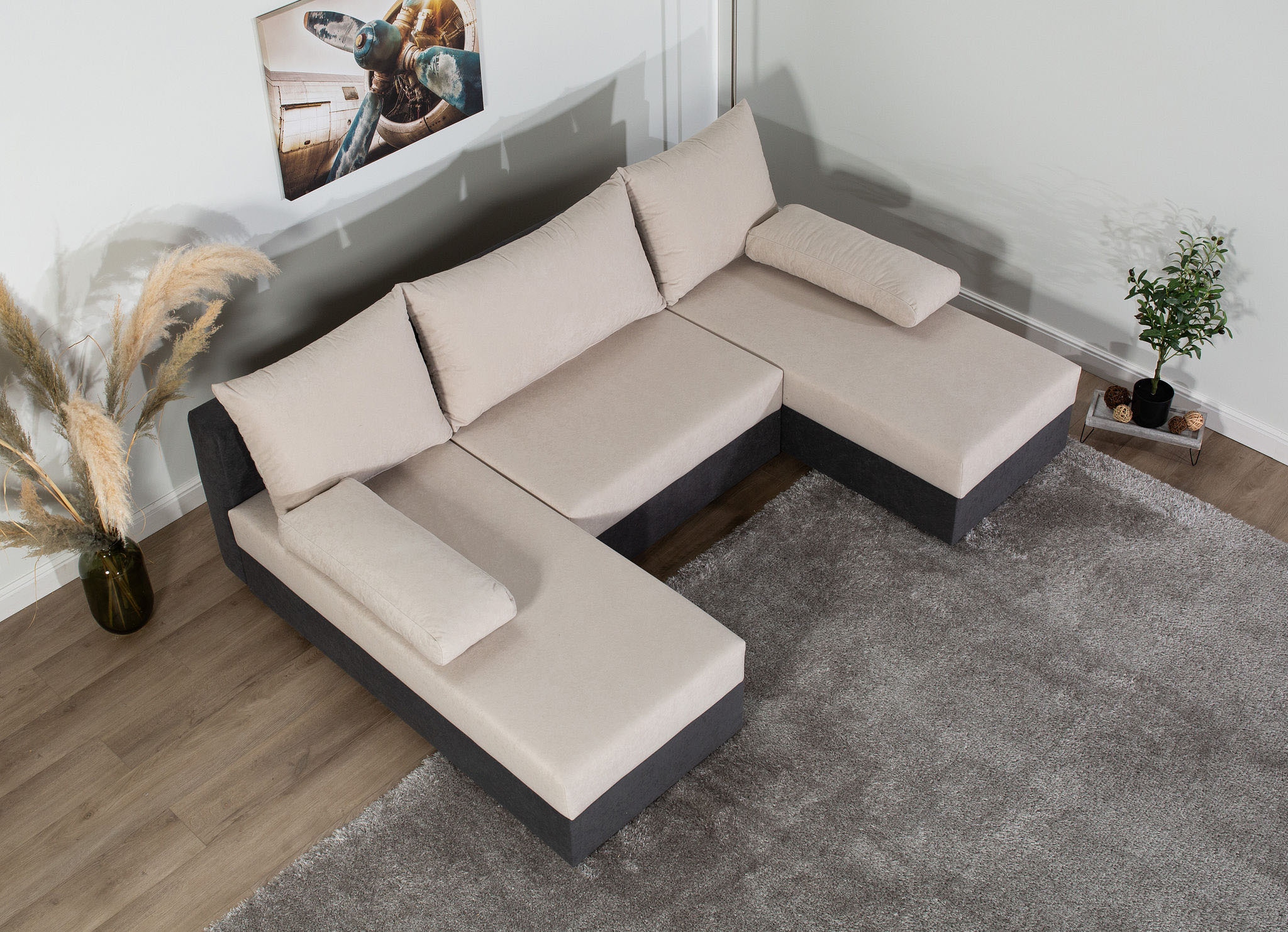 COLLECTION AB Wohnlandschaft »Pico U-Form, Breite 220, mit Schlaffunktion, Bettkasten & Zierkissen«, Liegefläche 117x220 cm
