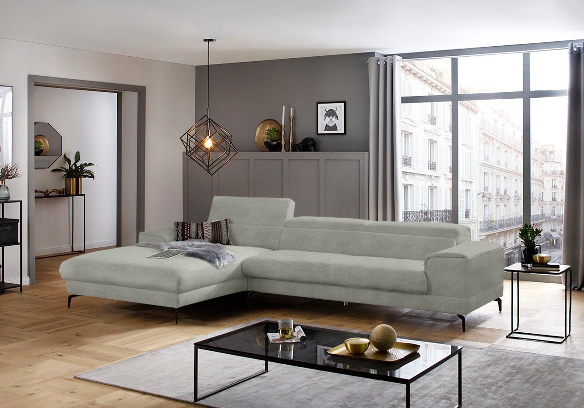 W.SCHILLIG Ecksofa »piedroo, Designsofa mit tollem Sitzkomfort, bequem, L-Form«, Kopfteilverstellung, wahlweise mit Sitztiefenverstellung, Breite 343cm