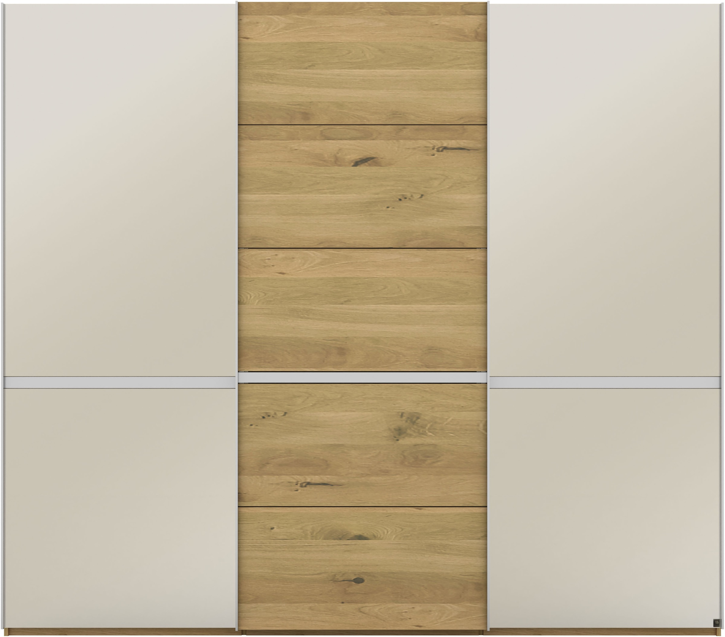 MUSTERRING Schwebetürenschrank »Savona, Kleiderschrank, Schrank, Garderobe, mit Schiebetüren« Teilmassiv Bianco-Eiche, mit Spiegel oder Glas, MADE...