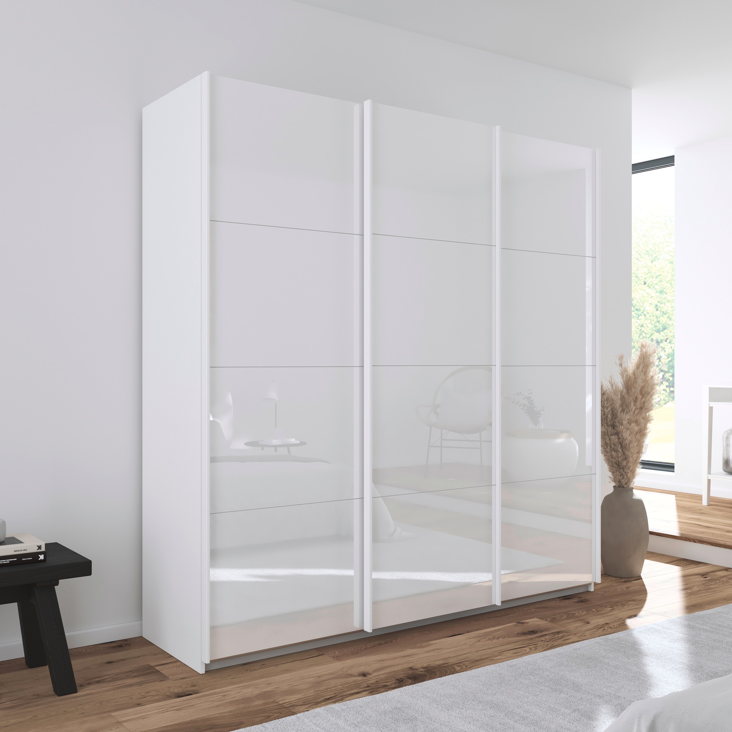 OTTO home Schwebetürenschrank »Kleiderschrank Schrank Garderobe AGORDO mit Glasfront« Breiten 203/271/315/360 cm, Höhen 210/229 cm,  durchdachte Innenausstattung, in 4 Breiten und 2 Höhen MADE IN GERMANY