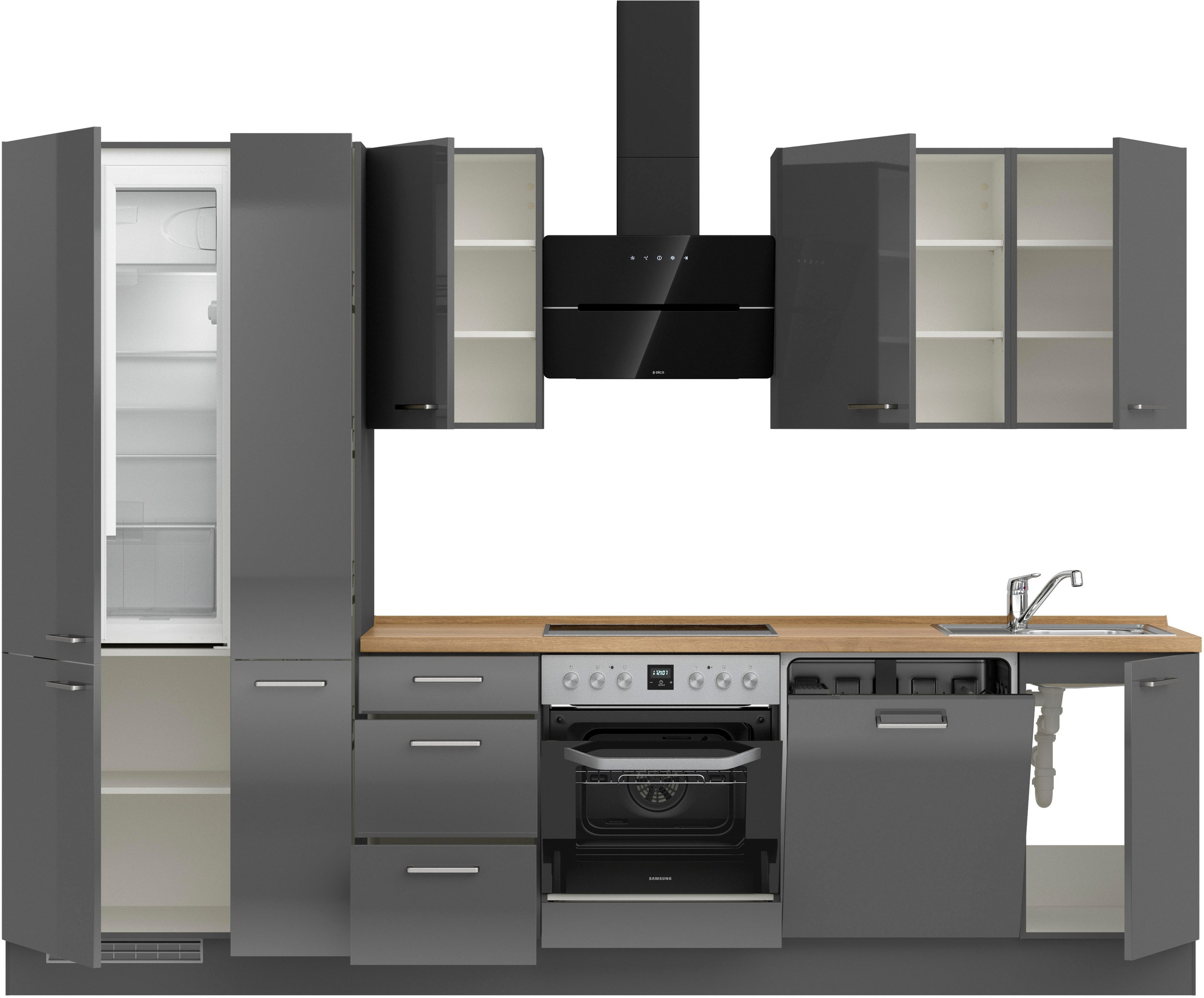 nobilia® Küchenzeile »"Flash II"«, vormontiert, Ausrichtung wählbar, Breite 300 cm, wahlw. mit E-Geräten