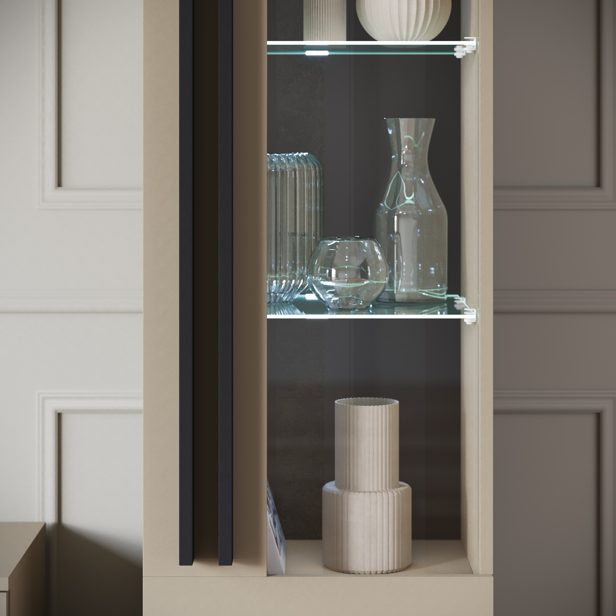 INOSIGN Wohnwand »Helsinki, Modernes Set mit verglaster Vitrine«, (Komplett-Set, 4 St.), mit lamellengriffen, verstellbaren Einlegeböden und Kunststofffüßen