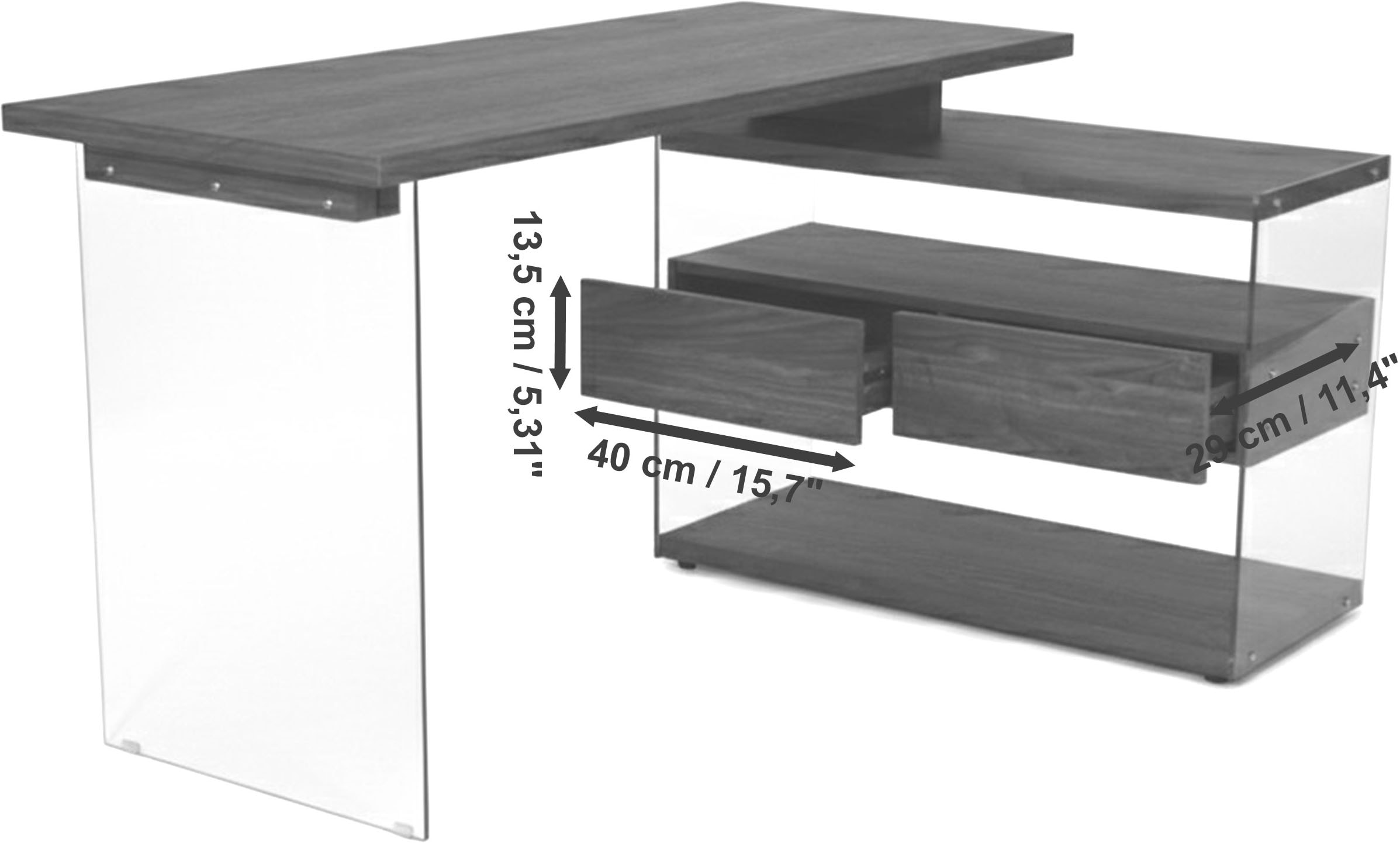 Jahnke Eckschreibtisch »LUX C 15 E« Eckschreibtisch,Glas,wechselseitig montierbar,2 Schubladen,B:145 cm