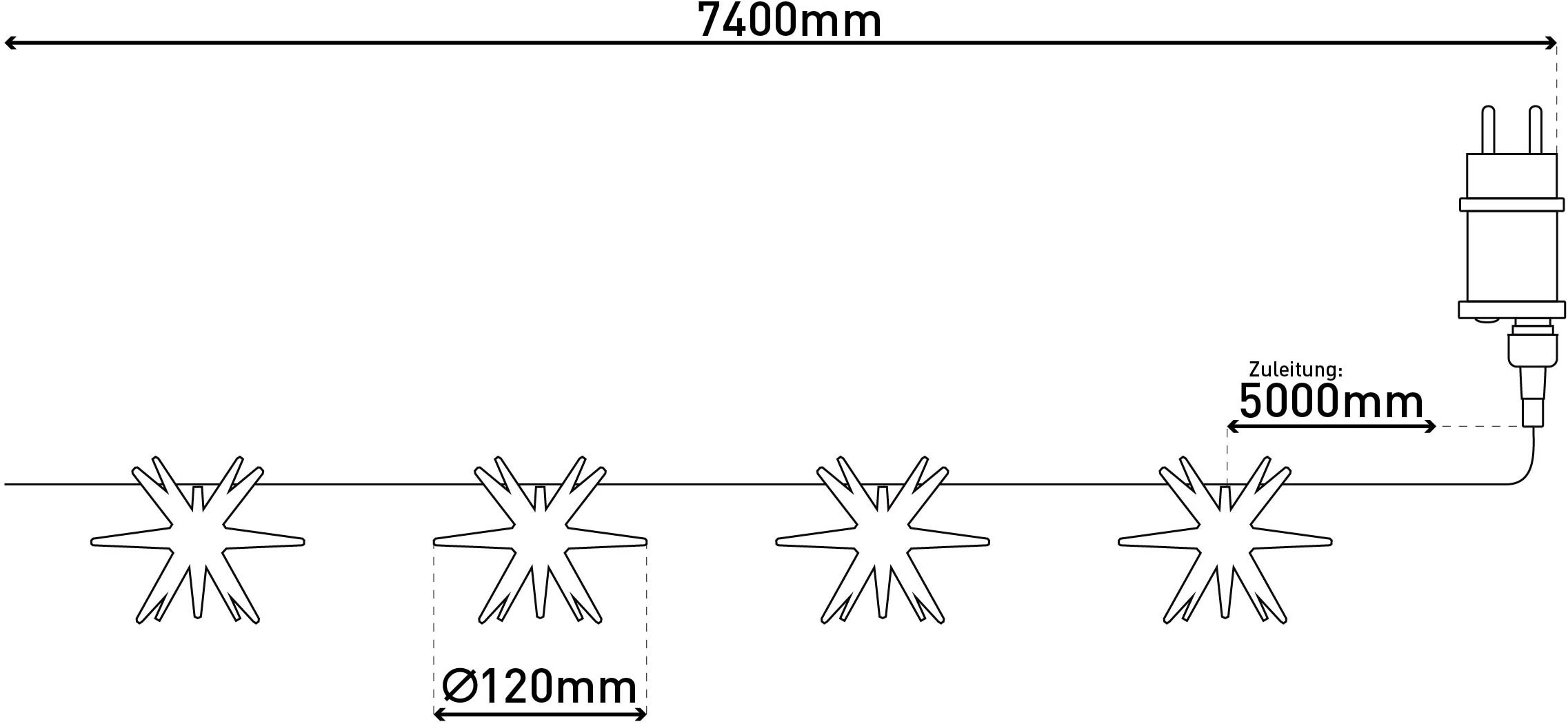 näve LED-Lichterkette »Fairy Lights, Weihnachtslichterkette Outdoor, Länge Gesamt ca. 740 cm«, 9 St.-flammig, Weihnachtsdeko mit 9 gelben Sternen, mit Timer, Zuleitung ca. 500 cm