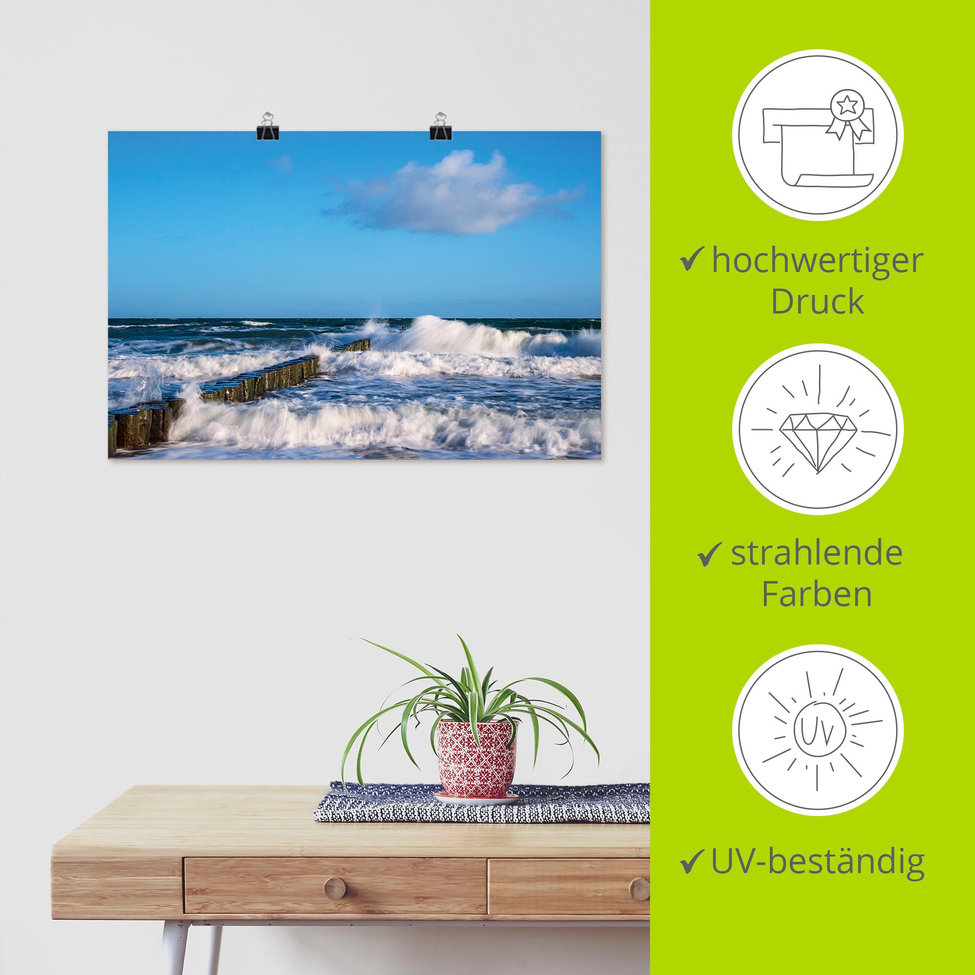 Artland Wandbild »Buhnen an der Küste der Ostsee II«, Meer Bilder, (1 St.), als Alubild, Outdoorbild, Leinwandbild, Poster in verschied. Größen