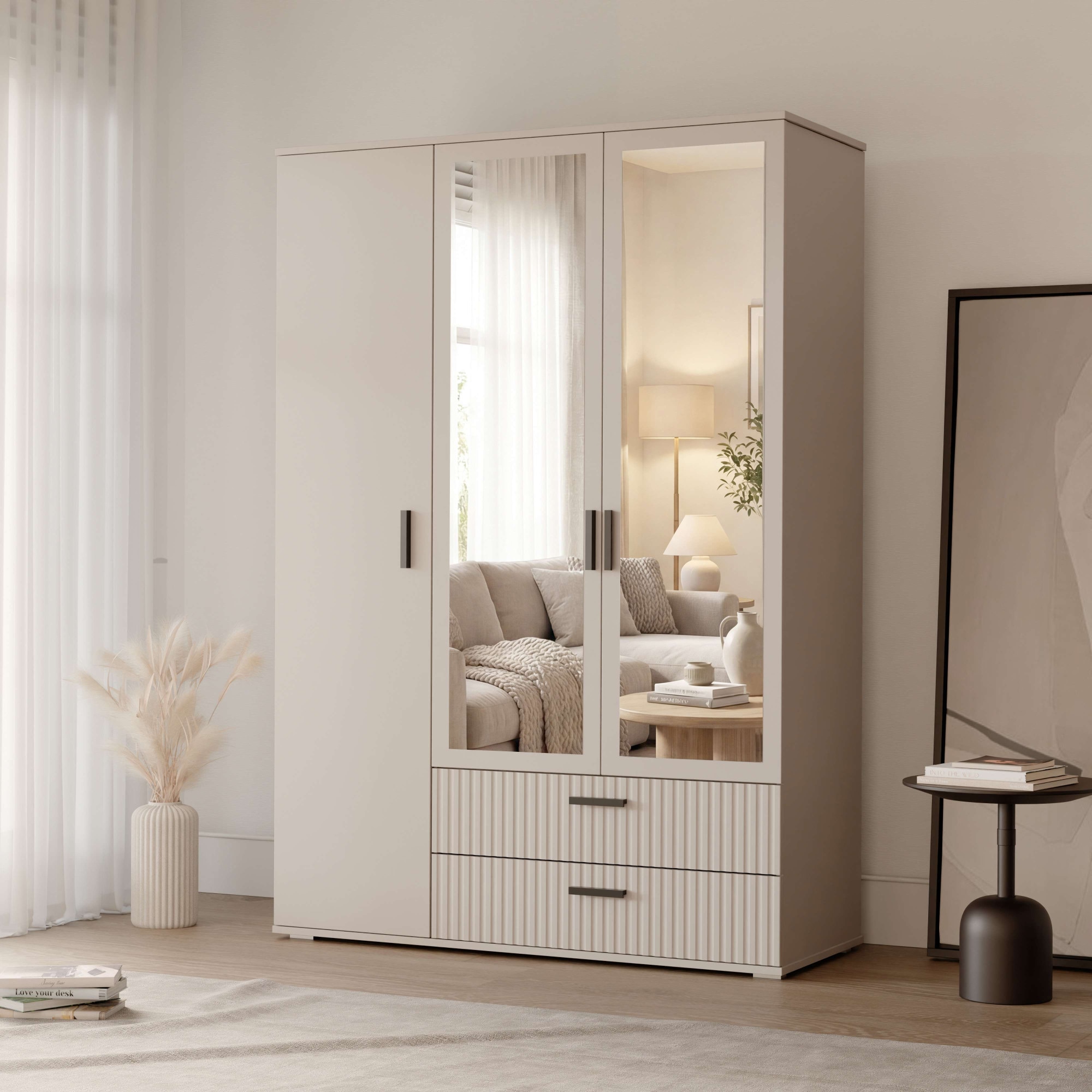 OTTO home Kleiderschrank »KOLLINE, modern mit viel Stauraum & geriffelter Struktur« H/B/T ca. 190/135/52cm,  Robuste Qualität, clevere Innenaufteilung & europäische Herstellung