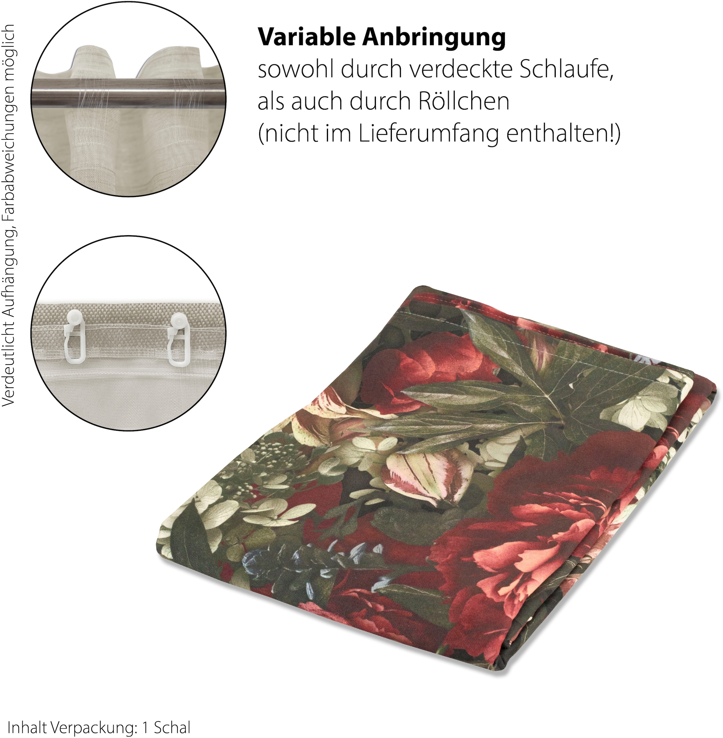 HOMING Vorhang »Roja«, (1 St.), blickdicht, rot, Blumen, floral, rose, Wohnzimmer, Schlafzimmer