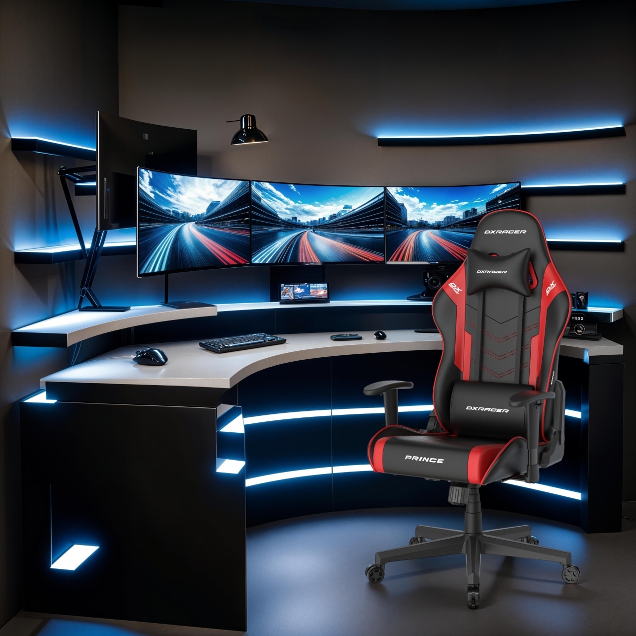 MCA furniture Gaming-Stuhl »DX Racer Prince Gamingchair«, (Set), 1 St., Kunstleder, Gaming,Racing,Design,Lordose,Kissen,Armlehne,drehbar,verstellbar