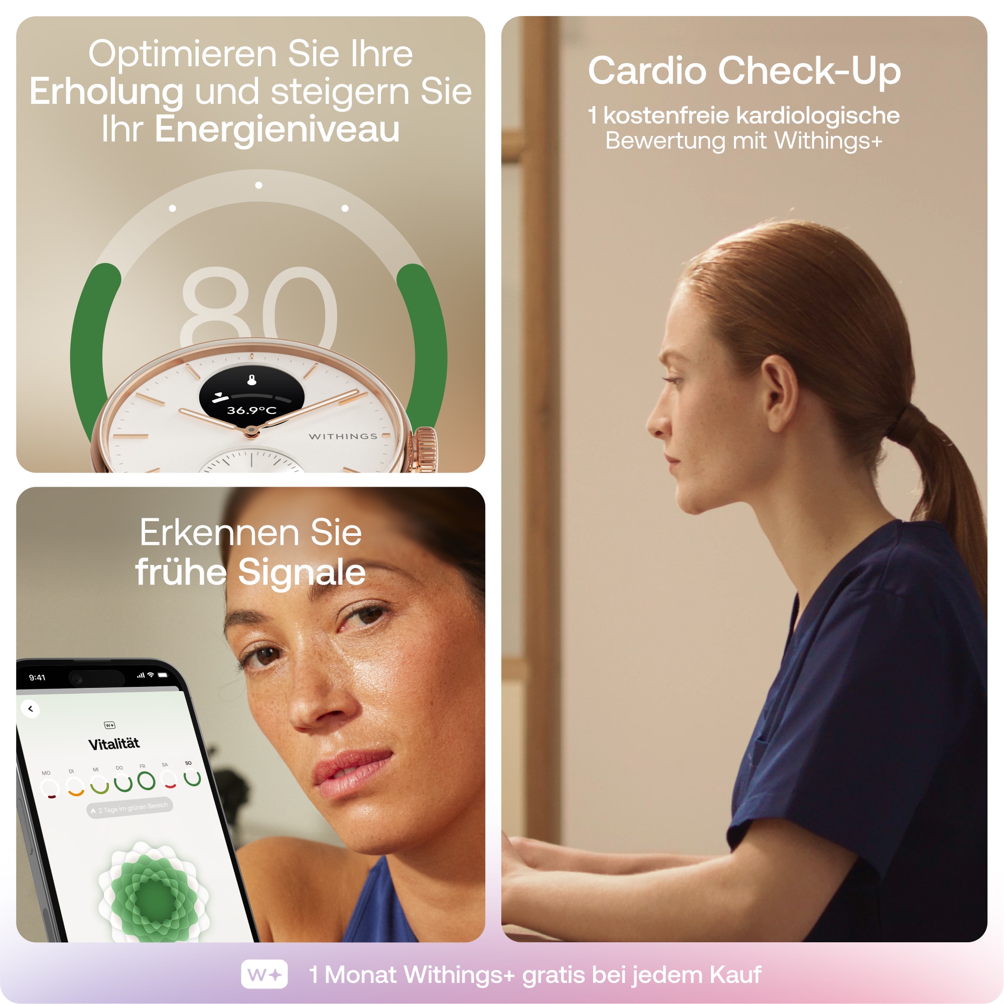 Withings Smartwatch »ScanWatch 2 38mm Rose Gold Blue« ( ) HealthSenseOS