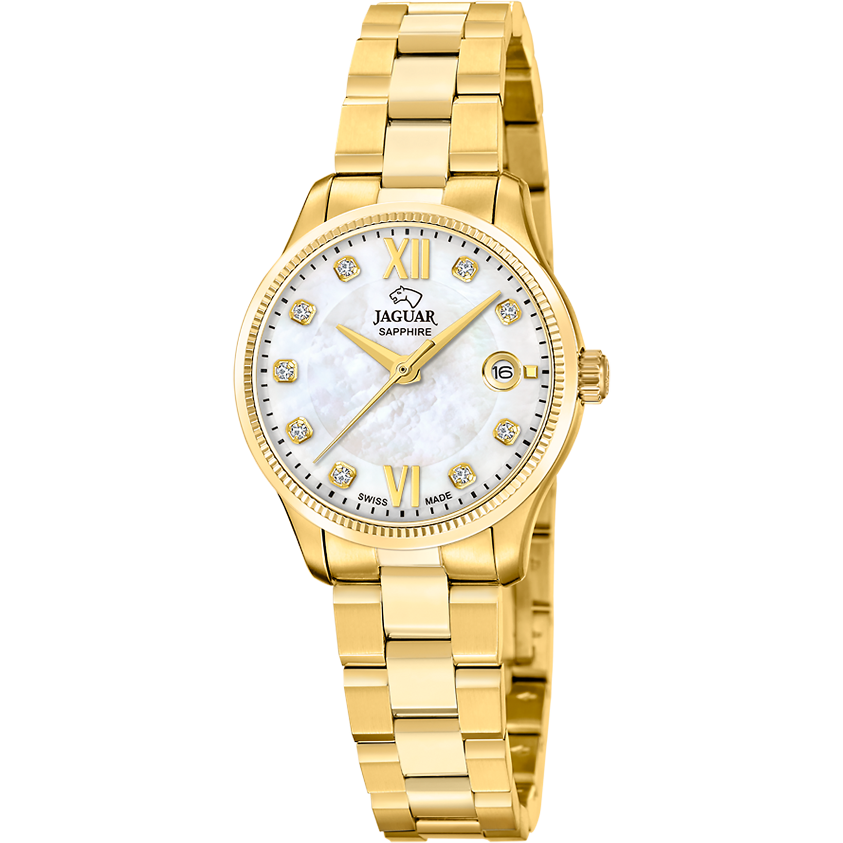 Jaguar Quarzuhr »Essentia« Armbanduhr, Damenuhr, Swiss Made, Edelstahlarmband, analog, Tag