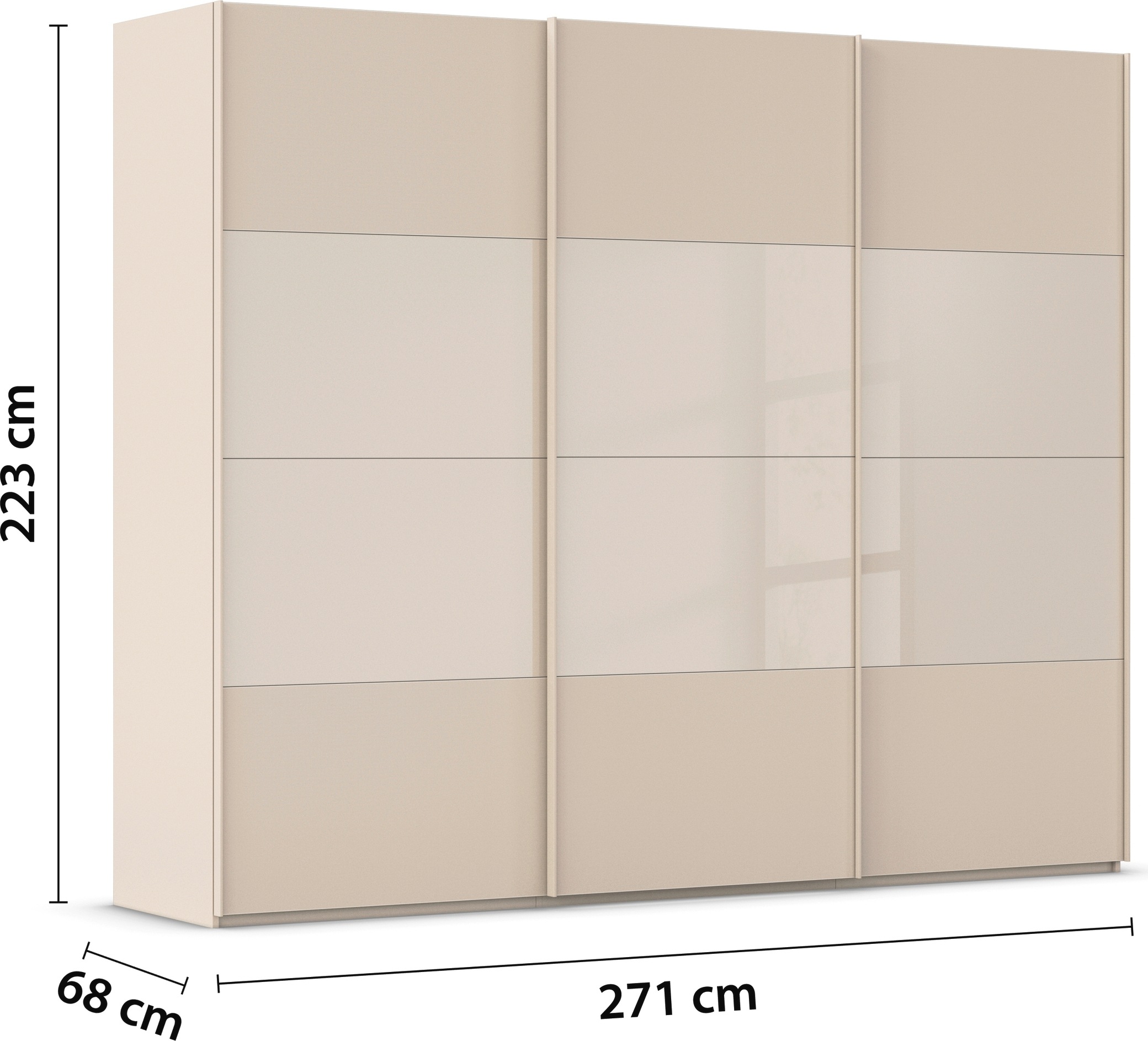 rauch Schwebetürenschrank »Kleiderschrank Schrank Garderobe Schlafzimmerschrank SCALE-FYRA«, edle Türen viergeteilt Glas matt/glänzend viele Farben MADE IN GERMANY