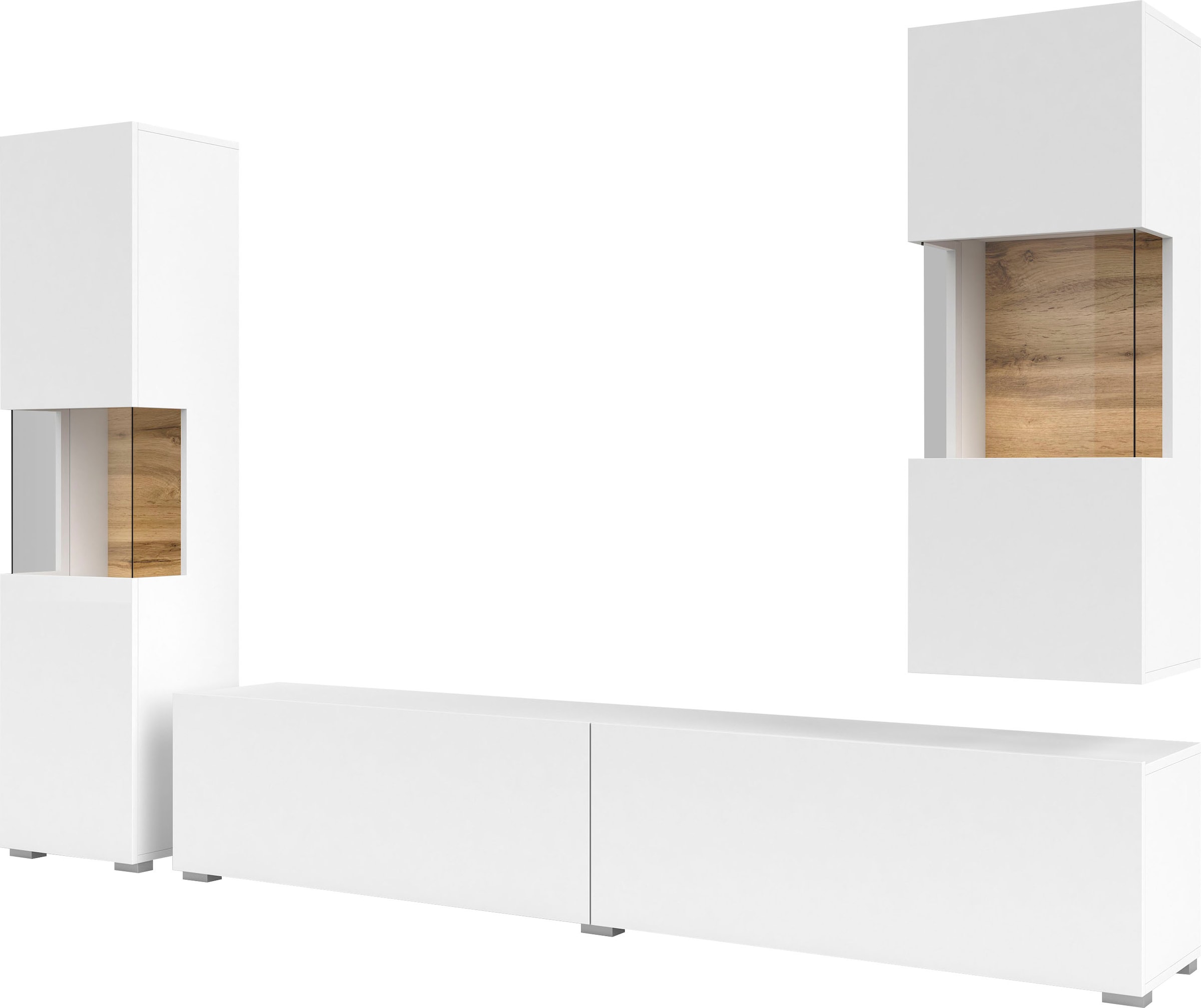 INOSIGN Wohnwand »Ava, Wohnzimmer-Set hängend/stehend montierbar, Vitrine, Lowboard«, 3-tlg.