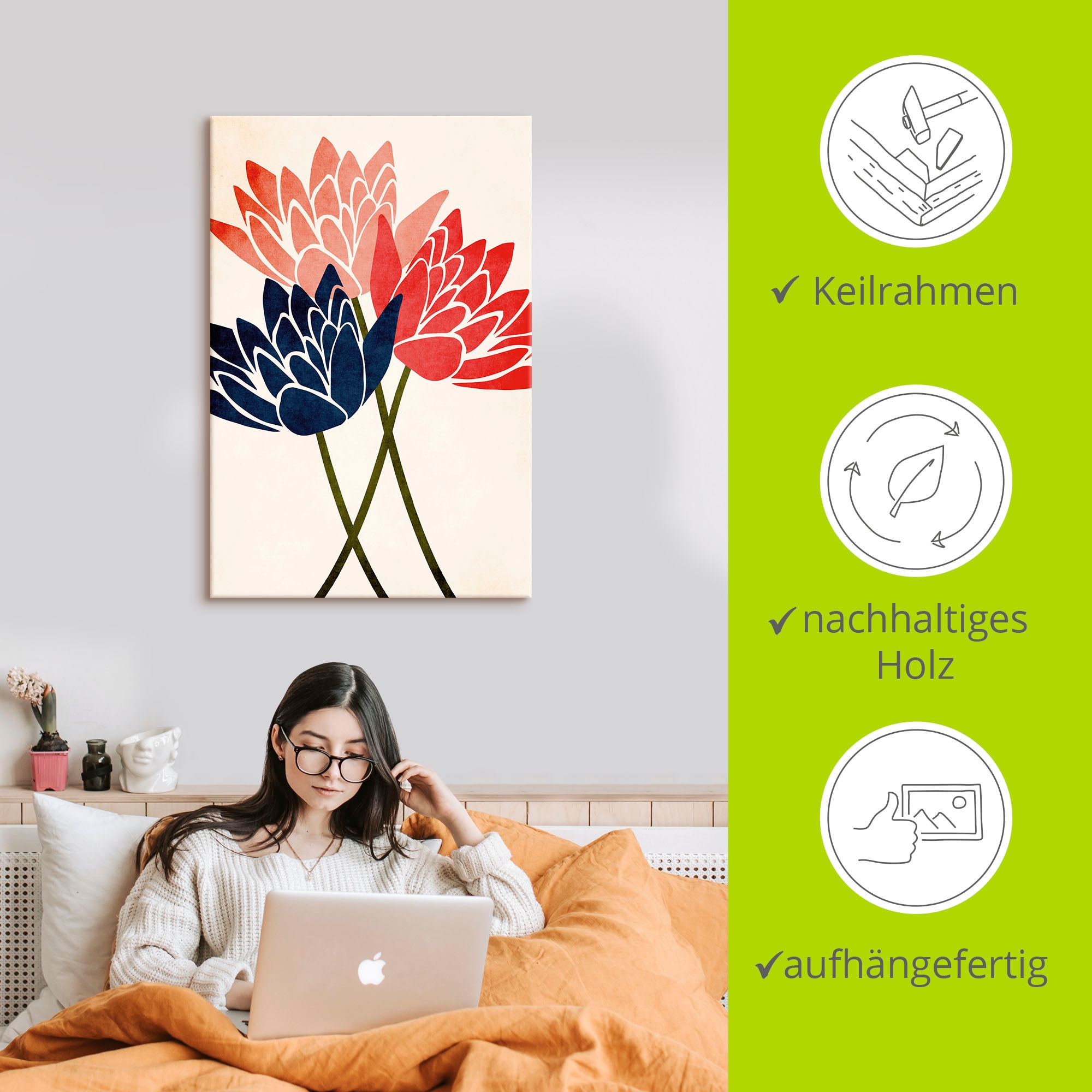 Artland Leinwandbild »Drei Blüten«, Blumenbilder, (1 St.), auf Keilrahmen gespannt