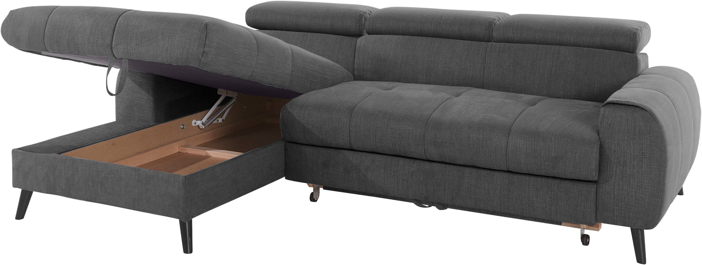 COTTA Ecksofa »Mia L-Form mit 3 Zierkissen«, wahlweise mit Bettfunktion, Bettkasten, Beleuchtung & Wireless-Charger