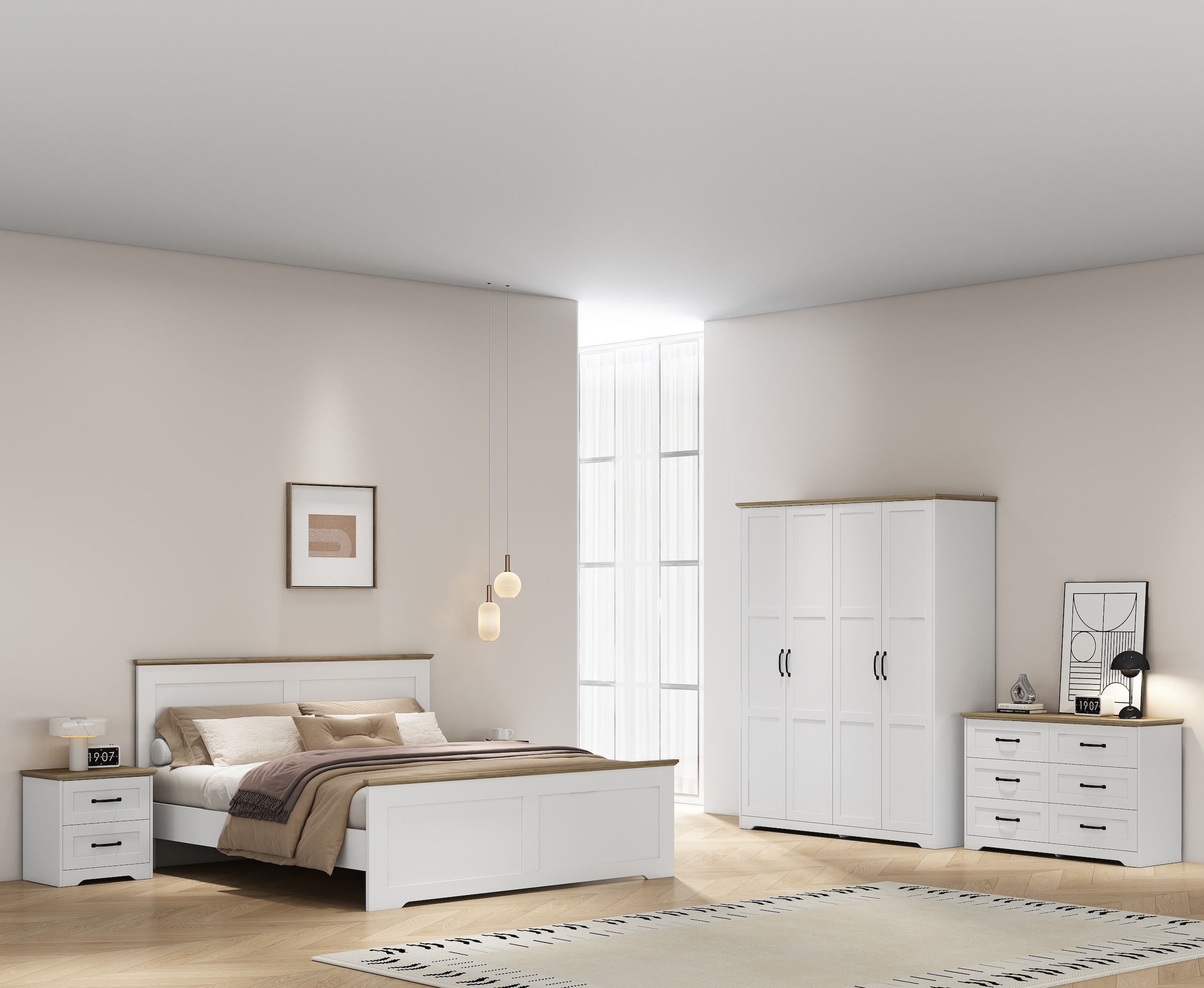 OTTO home Kleiderschrank »Emmilia Schrank Schlafzimmerschrank im Landhaus Design« Mit vielen Einlegeböden und Softclose Türen,  Landhaus Schrank mit  4 Türen Breite 151,1cm Höhe 2m