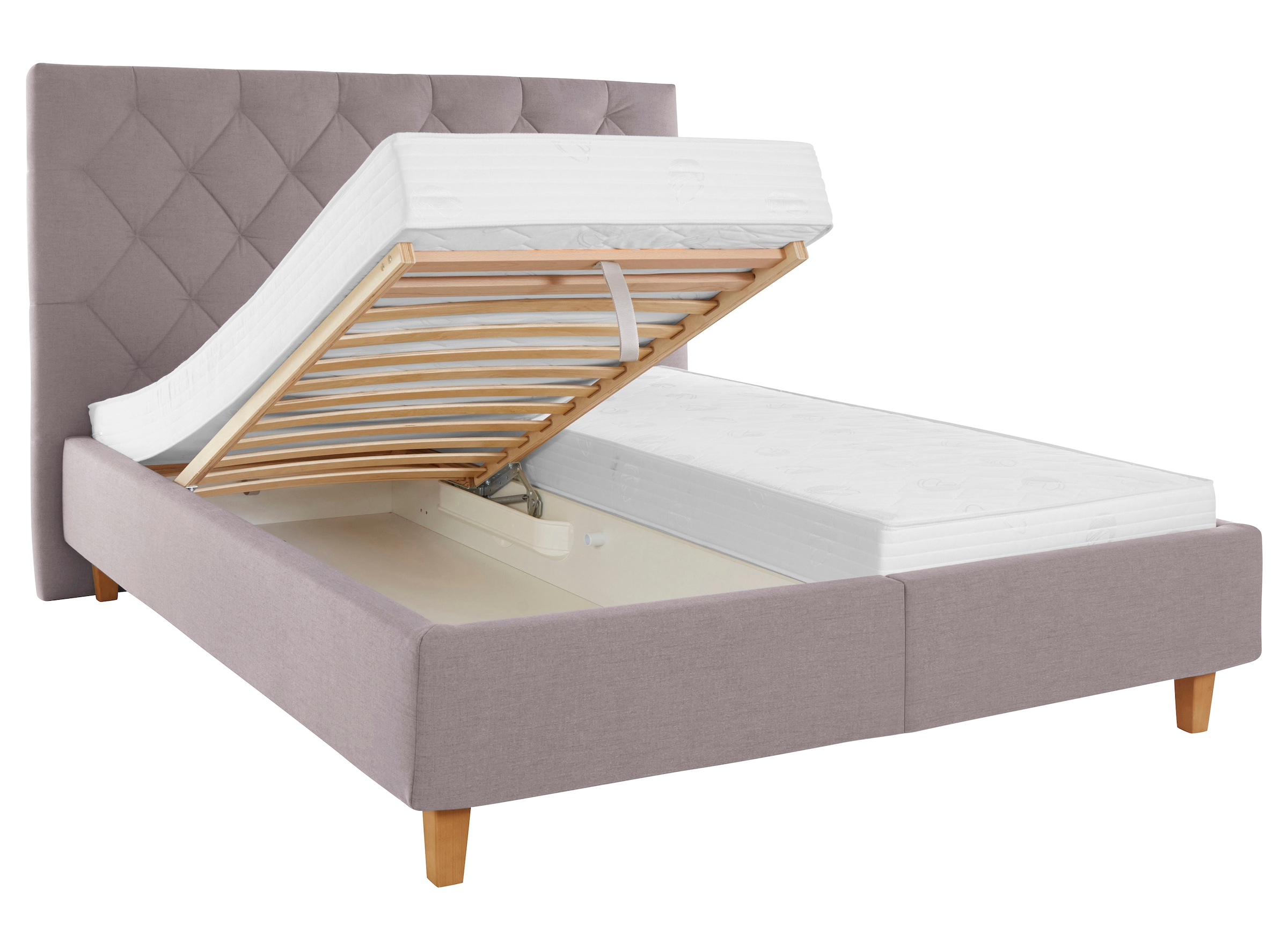 Home affaire Polsterbett »Sunley 140«, Kreuzsteppung, Kopfteilhöhe 142 cm, ohne oder mit Matratze/Lattenrost