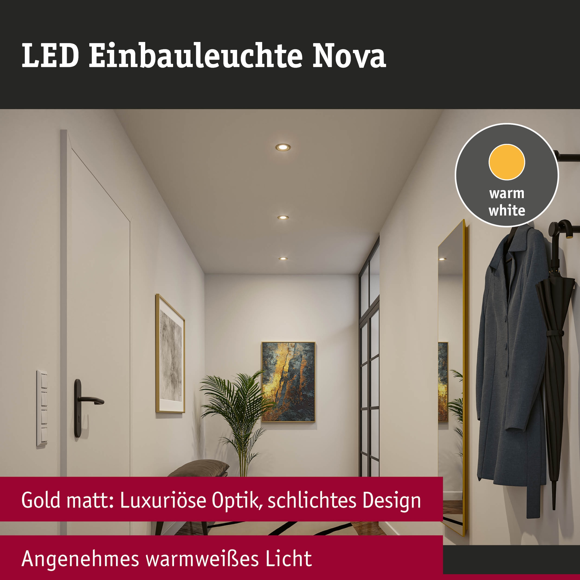Paulmann LED Einbauleuchte »LED Einbauleuchte 3-Step-Dim Nova Coin rund 84mm 50° Gold matt«, 3 flammig, Leuchtmittel LED-Modul | LED fest integriert, mehrere Helligkeitsstufen