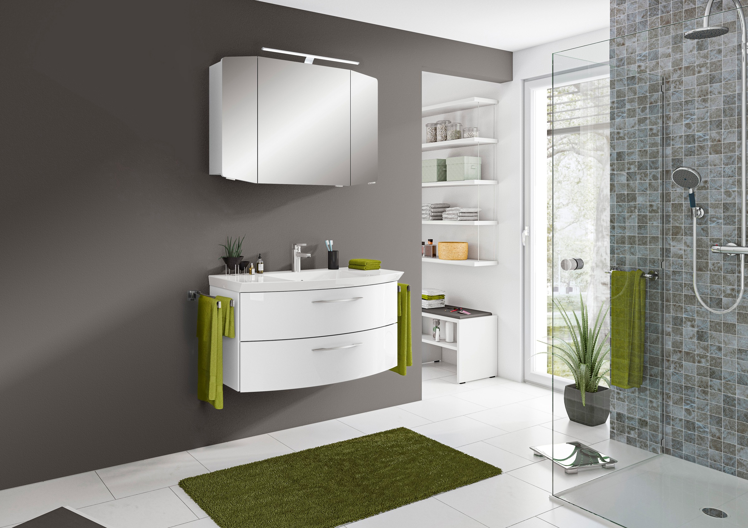 Saphir Spiegelschrank »Cassca Sprint Badschrank, 3 Spiegeltüren, 6 Einlegeböden, 100 cm breit«, inkl. LED-Beleuchtung, Türdämpfer, Schalter-/Steckdosenkombination