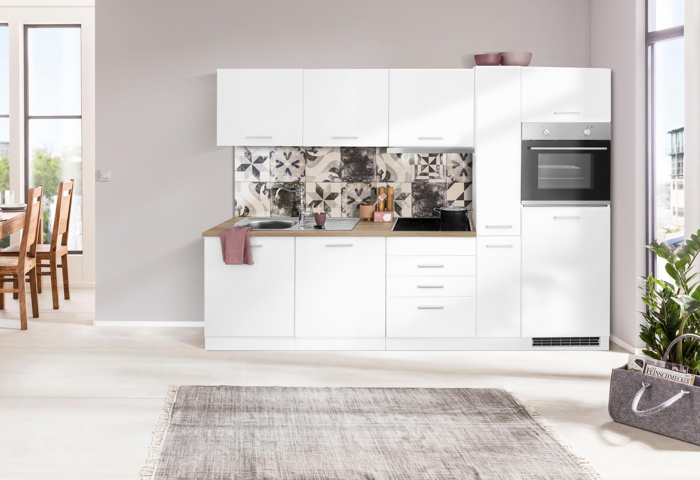 KOCHSTATION Küchenzeile »KS-Visby«, mit E-Geräten, Breite 270 cm inkl. Kühlschrank und Geschirrspüler