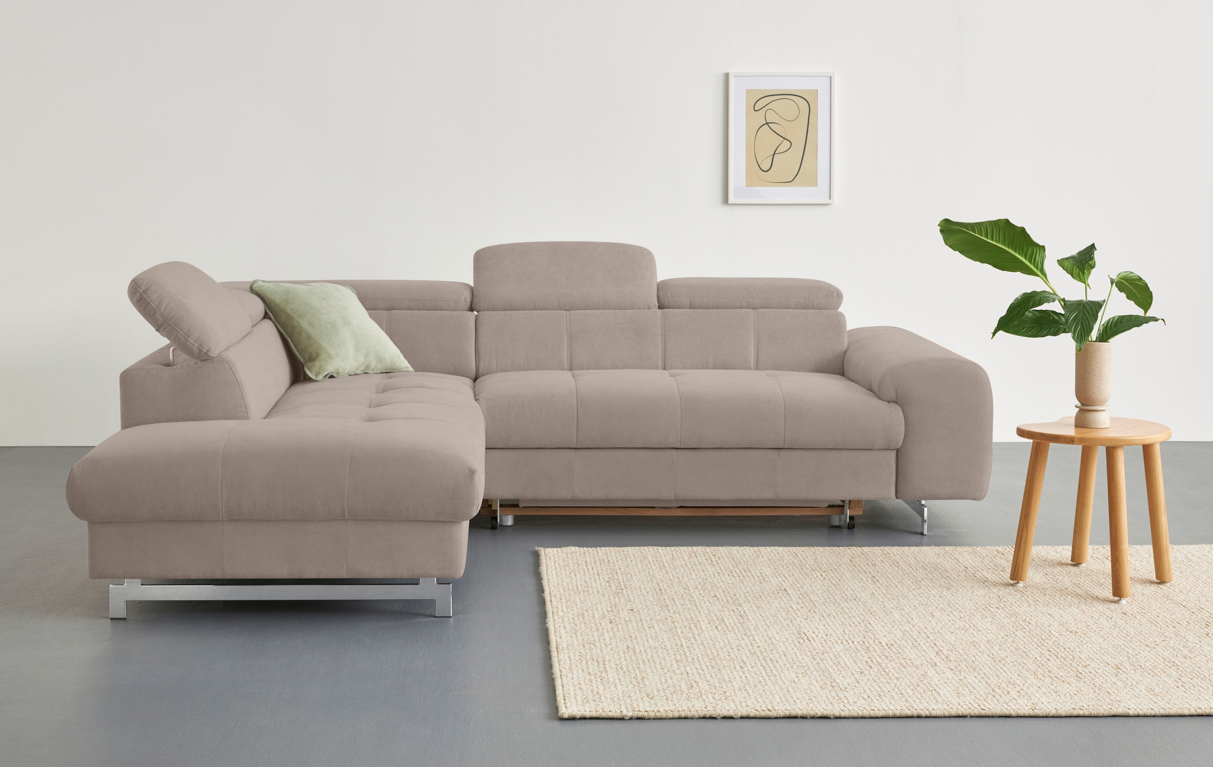 COTTA Ecksofa »Chef L-Form«, mit Kopfteilverstellung, edle Metallkufen, wahlweise mit Bettfunktion