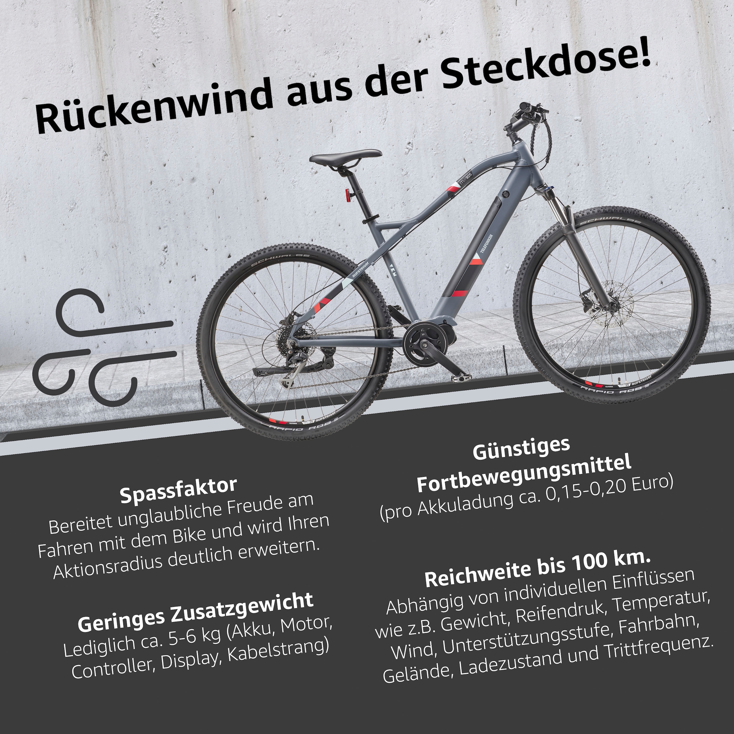 Telefunken E-Bike »Aufsteiger M925«, 8 Gang, Shimano, Acera, Mittelmotor 250 W, Pedelec, Elektrofahrrad für Damen u. Herren, MTB