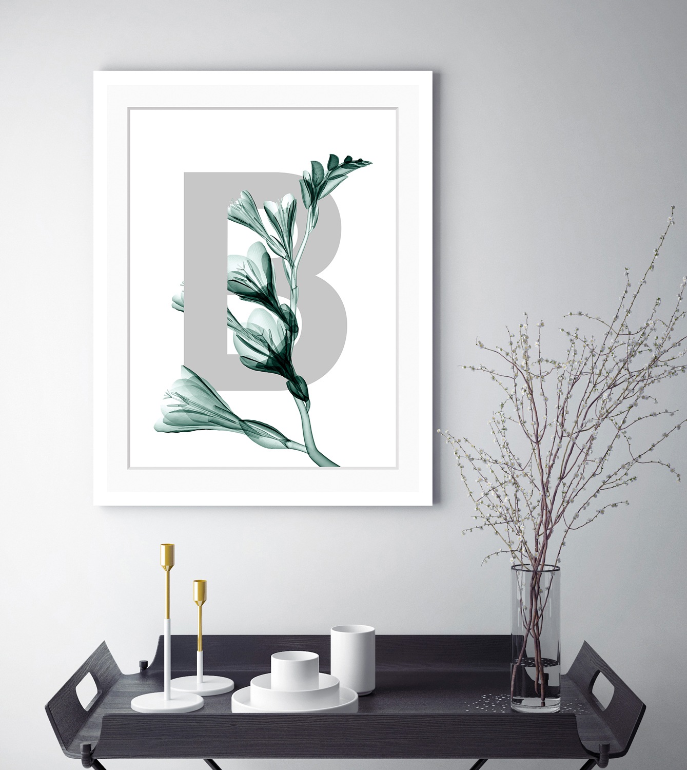 queence Bild »B-Flower 2.0«, Buchstaben, Blume, Blätter, gerahmt