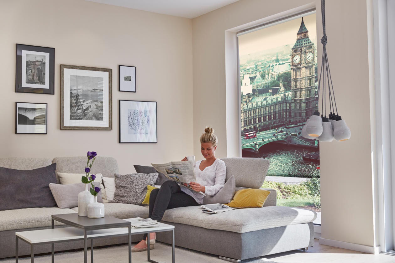 LICHTBLICK ORIGINAL Seitenzugrollo »Rollo Klemmfix, ohne Bohren, Verdunkelung, London Westminster - Grau«, verdunkelnd, Verdunkelung-energiesparend, freihängend