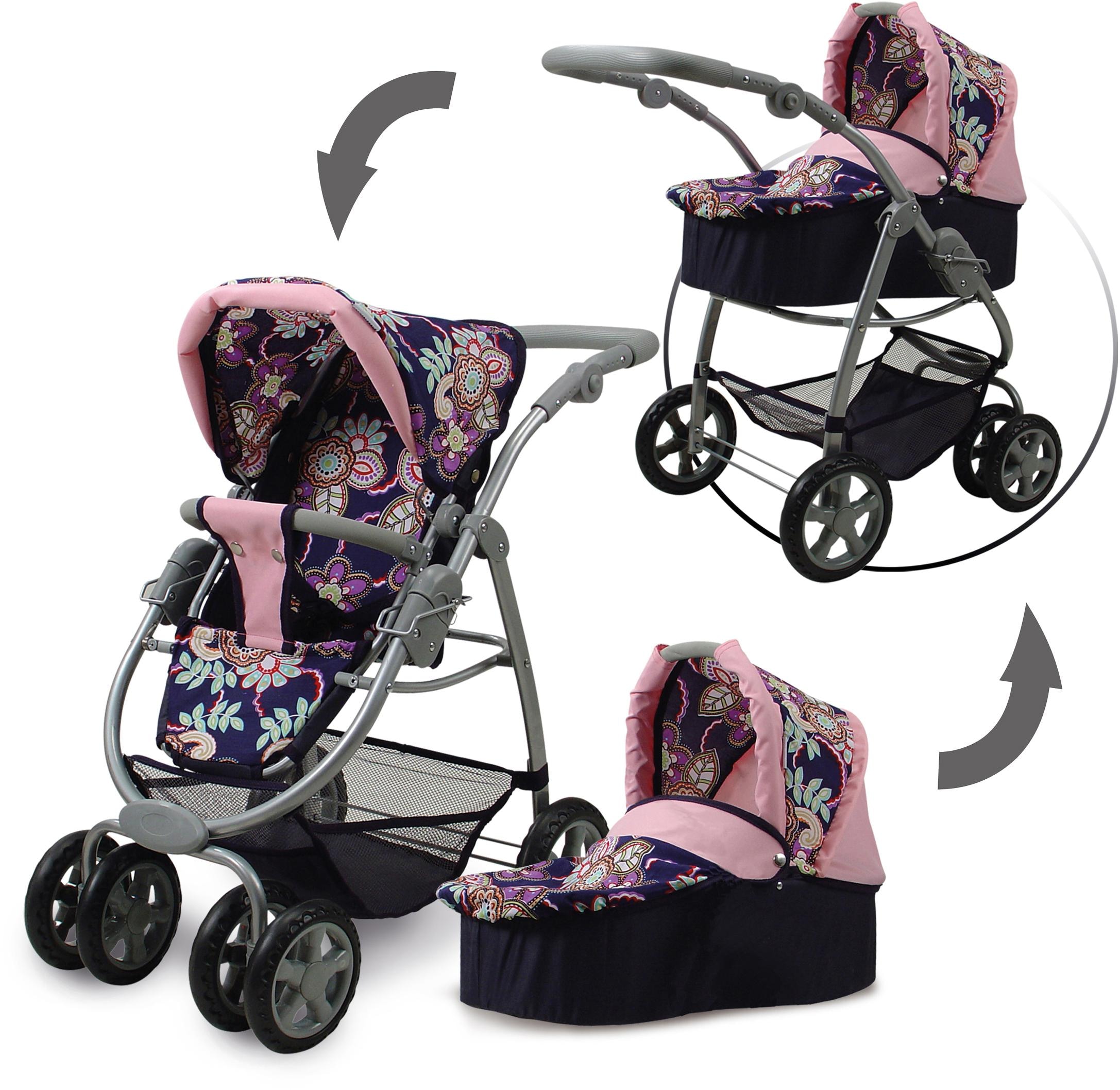 Knorrtoys® Kombi-Puppenwagen »Coco - Blau/Rosa/Blumen«, 2-in-1