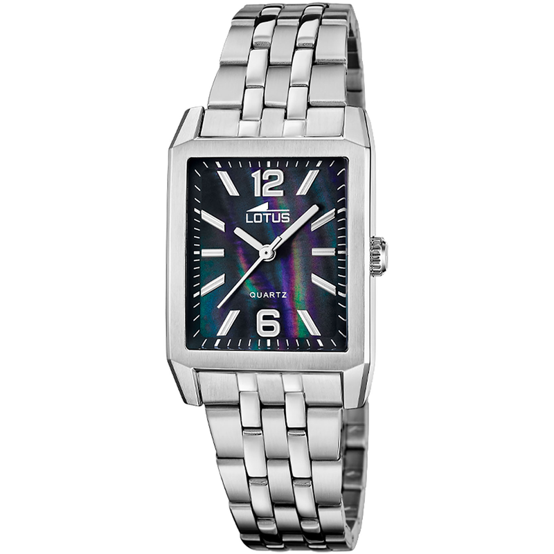 LOTUS Quarzuhr »Square« Armbanduhr, Damenuhr, Edelstahlarmband, analog silberfarben-schwarz Stilvolle Armbanduhr für Damen