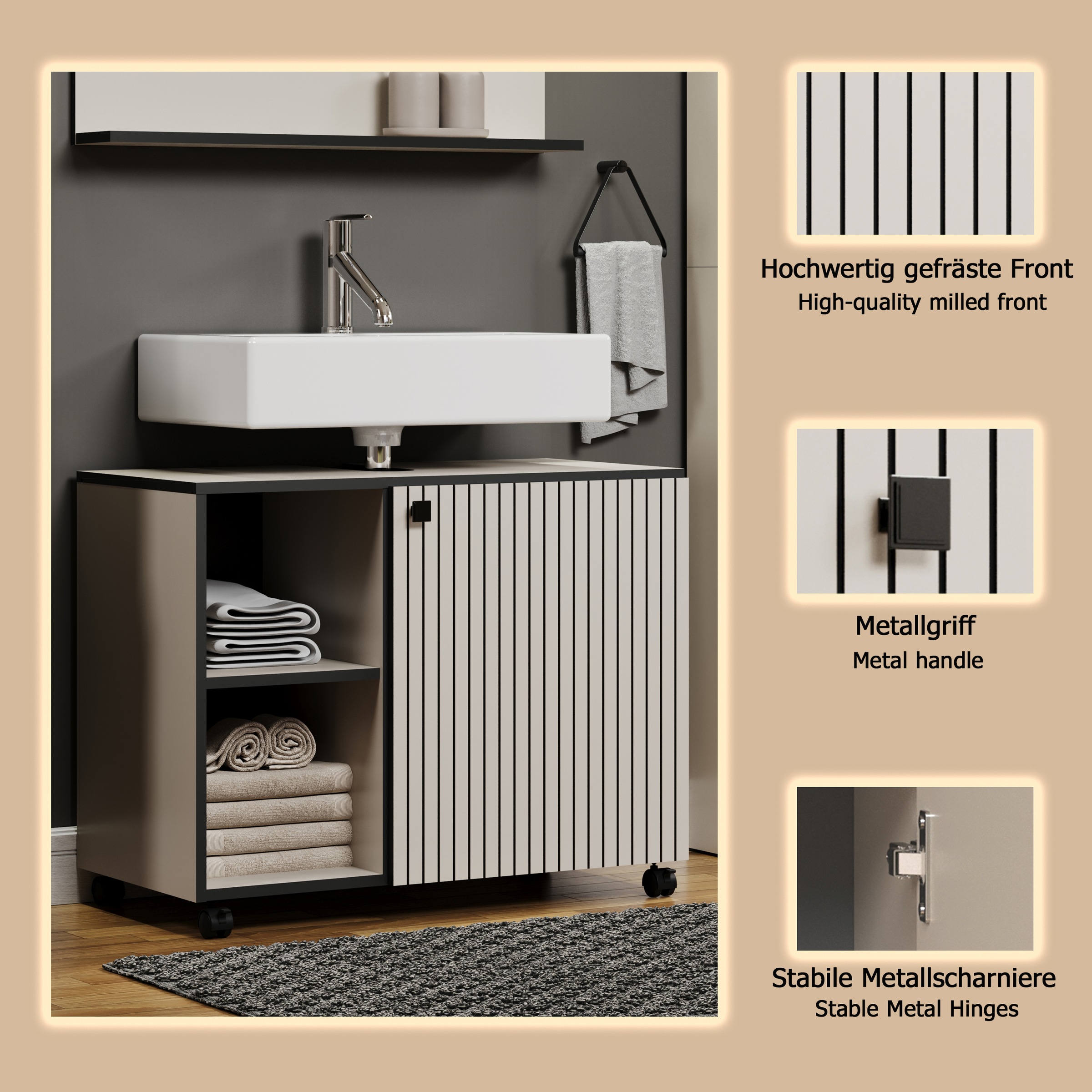 welltime Waschbeckenunterschrank »Amrum«, Waschtisch auf Rollen - (B/T/H) wahlweise 60-80/42/64 cm
