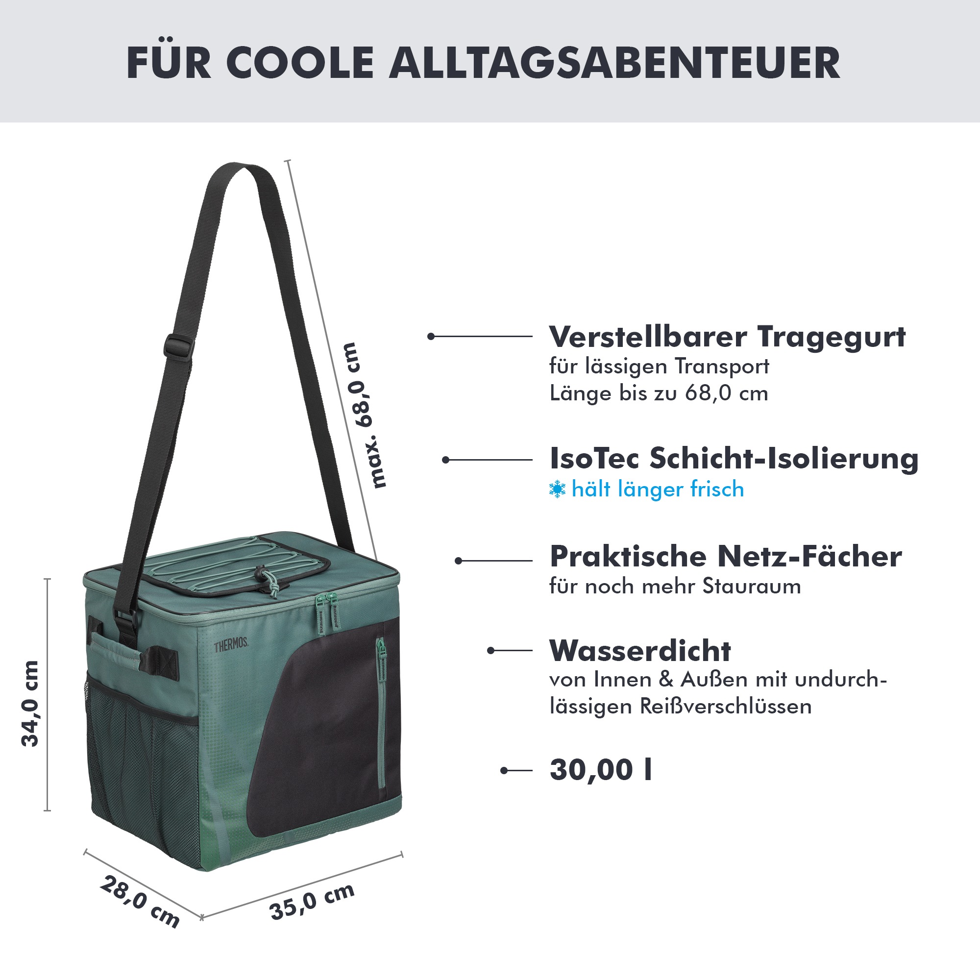 THERMOS Kühltasche »ICON Cooler mit praktischen Tragenetzen« IsoTec Premium-Schichtisolierung, verstellbarer Tragegurt