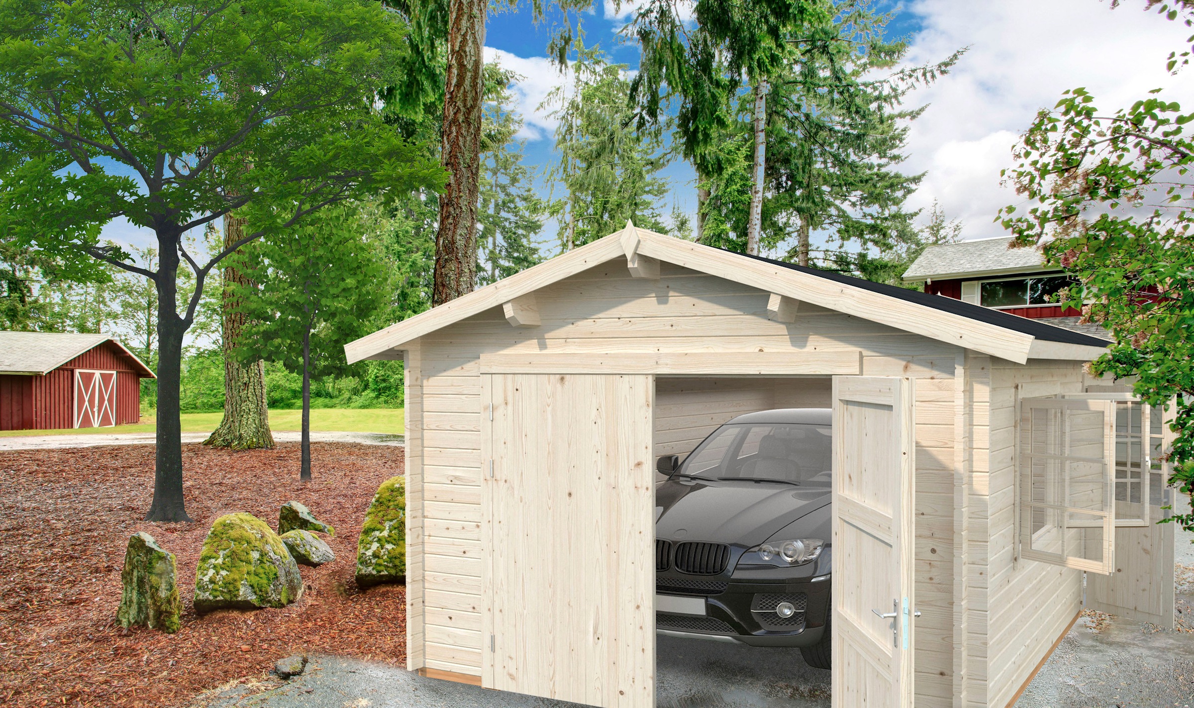 Palmako Garage »Roger«, BxTxH: 426x598x276 cm, mit Holztor, naturbelassen