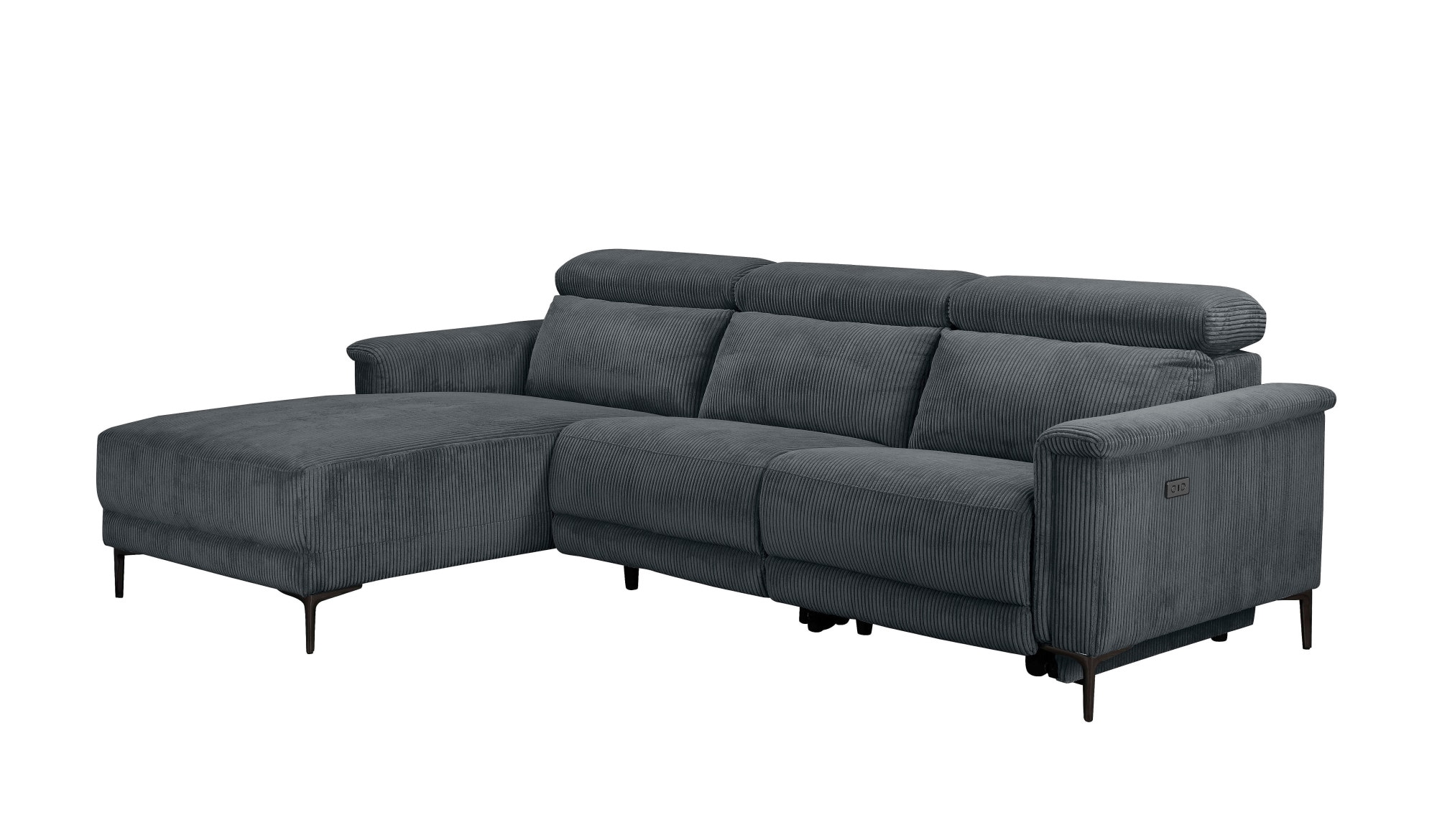 Places of Style Ecksofa »Lund in Cord, L-Form, 261 cm, manuelle und elektr. Relaxfunktion,«, USB-A und Kopfteilverstellung