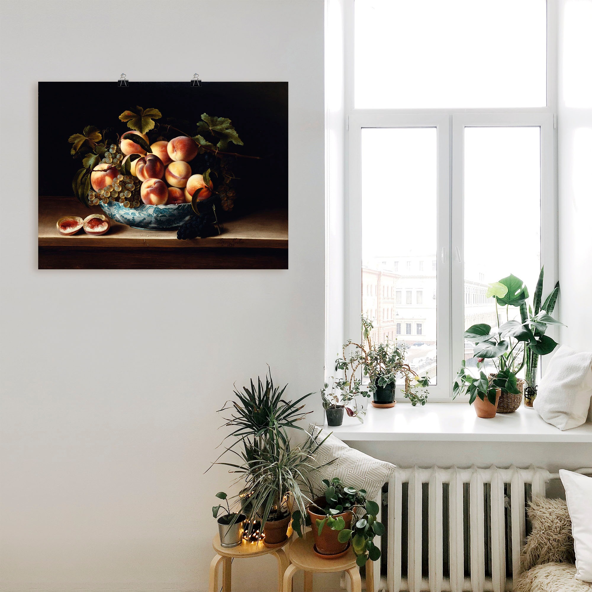 Artland Kunstdruck »Pfirsiche und Weintrauben«, Arrangements, (1 St.), als Leinwandbild, Wandaufkleber oder Poster in versch. Größen