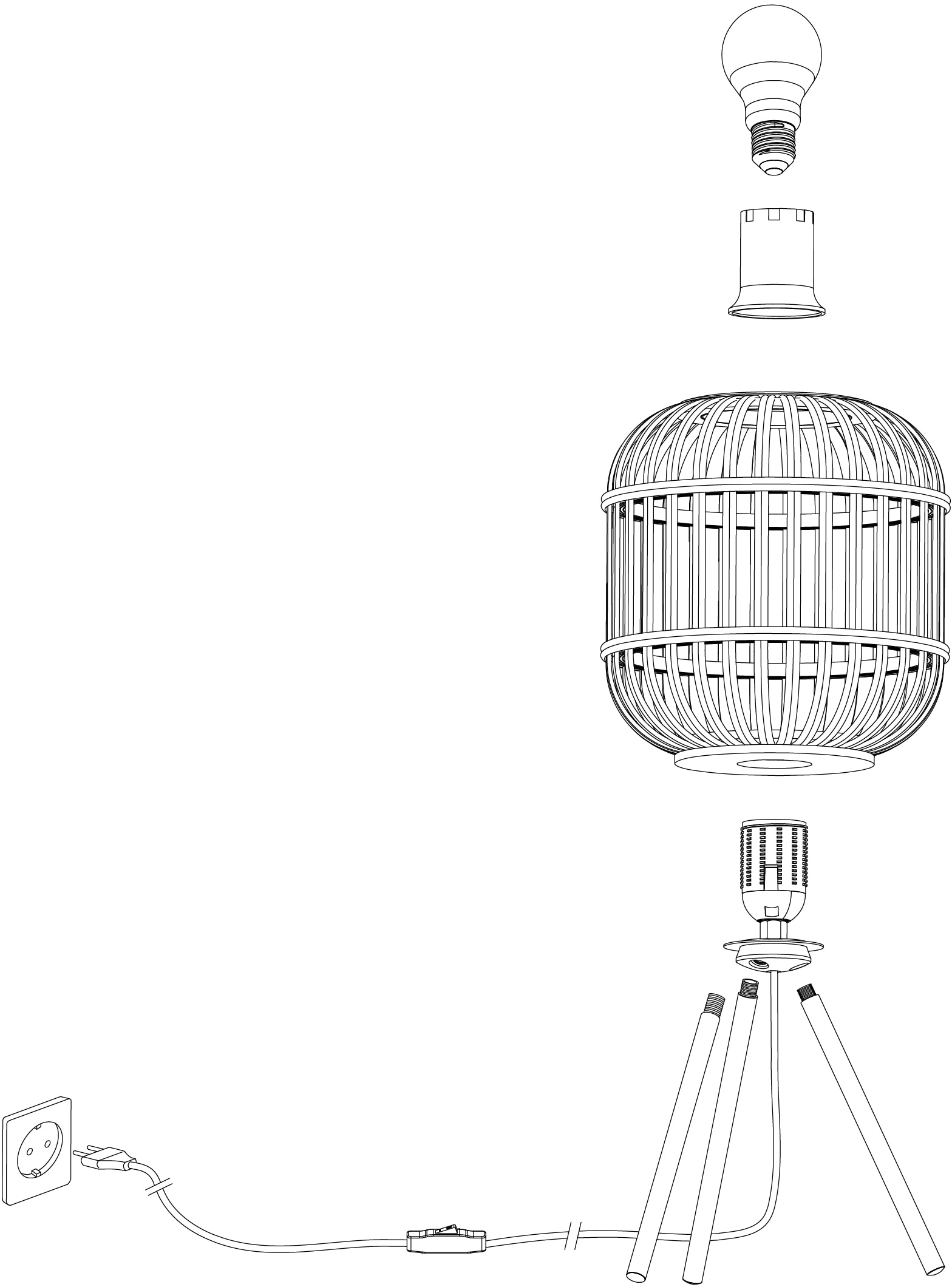 EGLO Tischleuchte »BORDESLEY Tischlampe, E27, Stahl und Holz, Wohnzimmerlampe, Lampe«, 1 flammig, Leuchtmittel E27 | ohne Leuchtmittel, Tischleuchte, Flurlampe, H40,0 x Ø21,0 cm, schwarz, natur, 1X28W exkl.