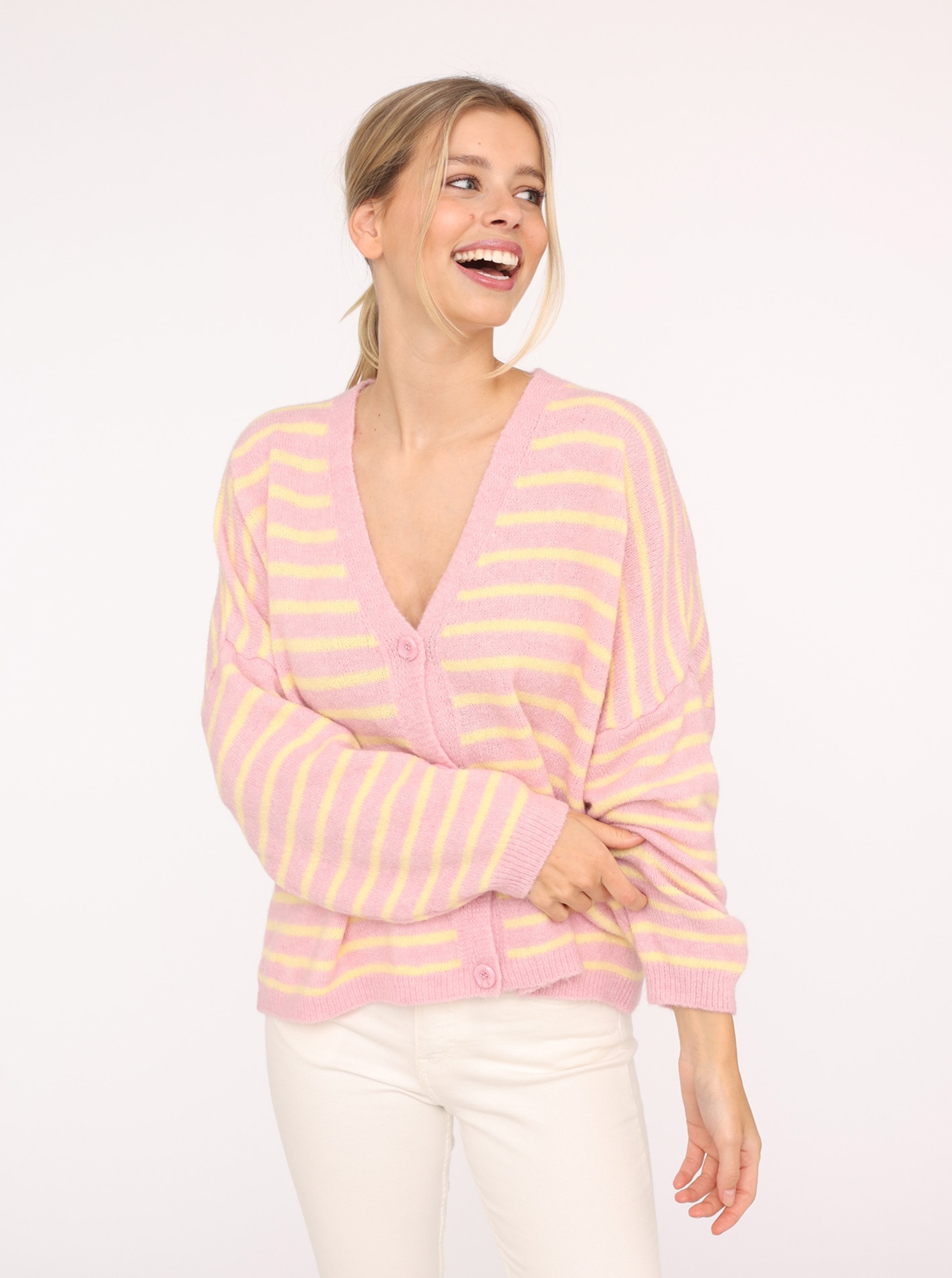 Zwillingsherz Strickjacke »"Streifen"« One Size, Loose-Fit, Langarm, Wollanteil, V-Ausschnitt