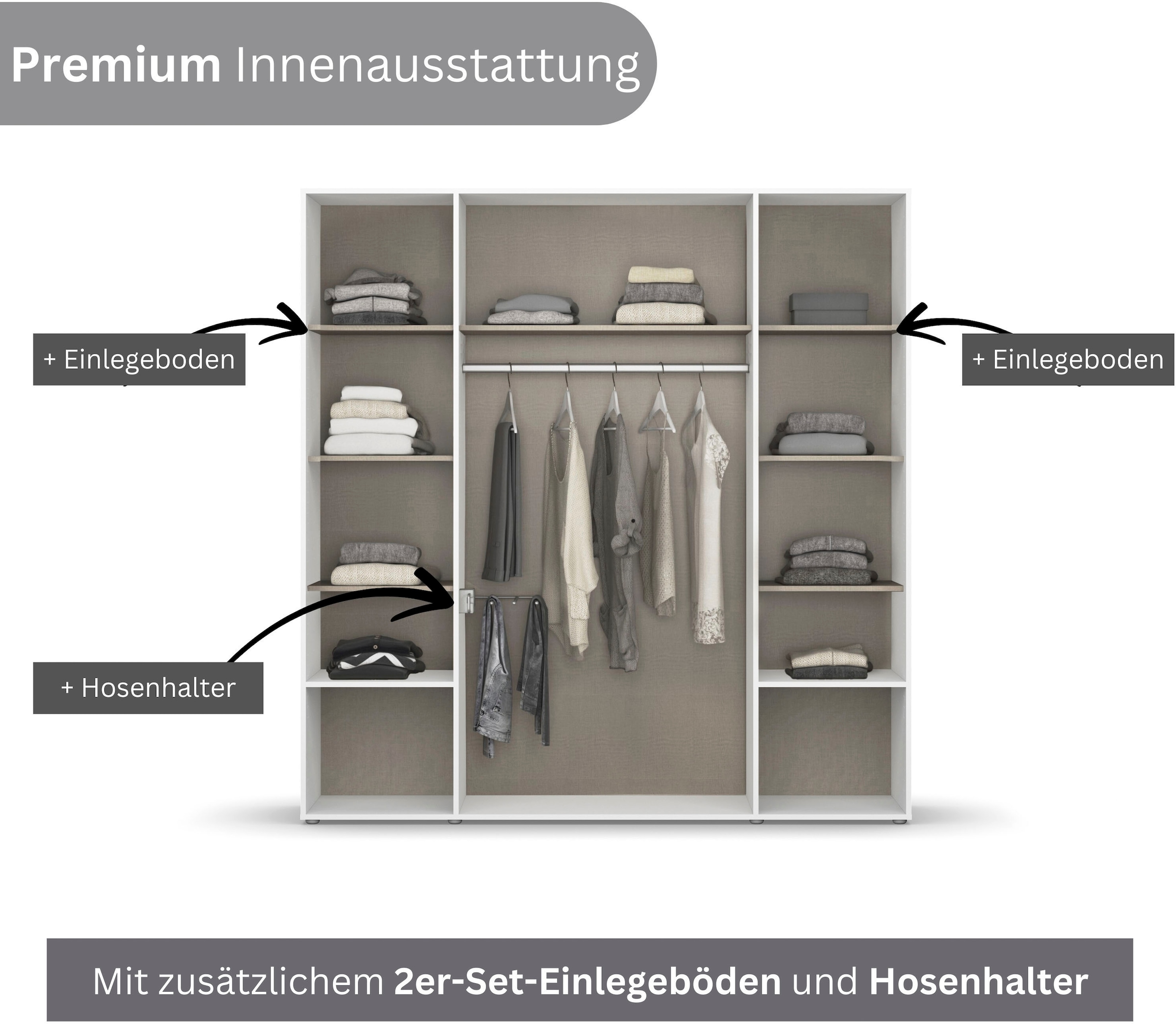 rauch Drehtürenschrank »Kleiderschrank Schrank Garderobe Wäscheschrank NAGATA mit Spiegel«, (in 3 verschiedenen Ausstattungen BASIC/CLASSIC/PREMIUM), und Schubladen sowie Stangengriffen TOPSELLER MADE IN GERMANY