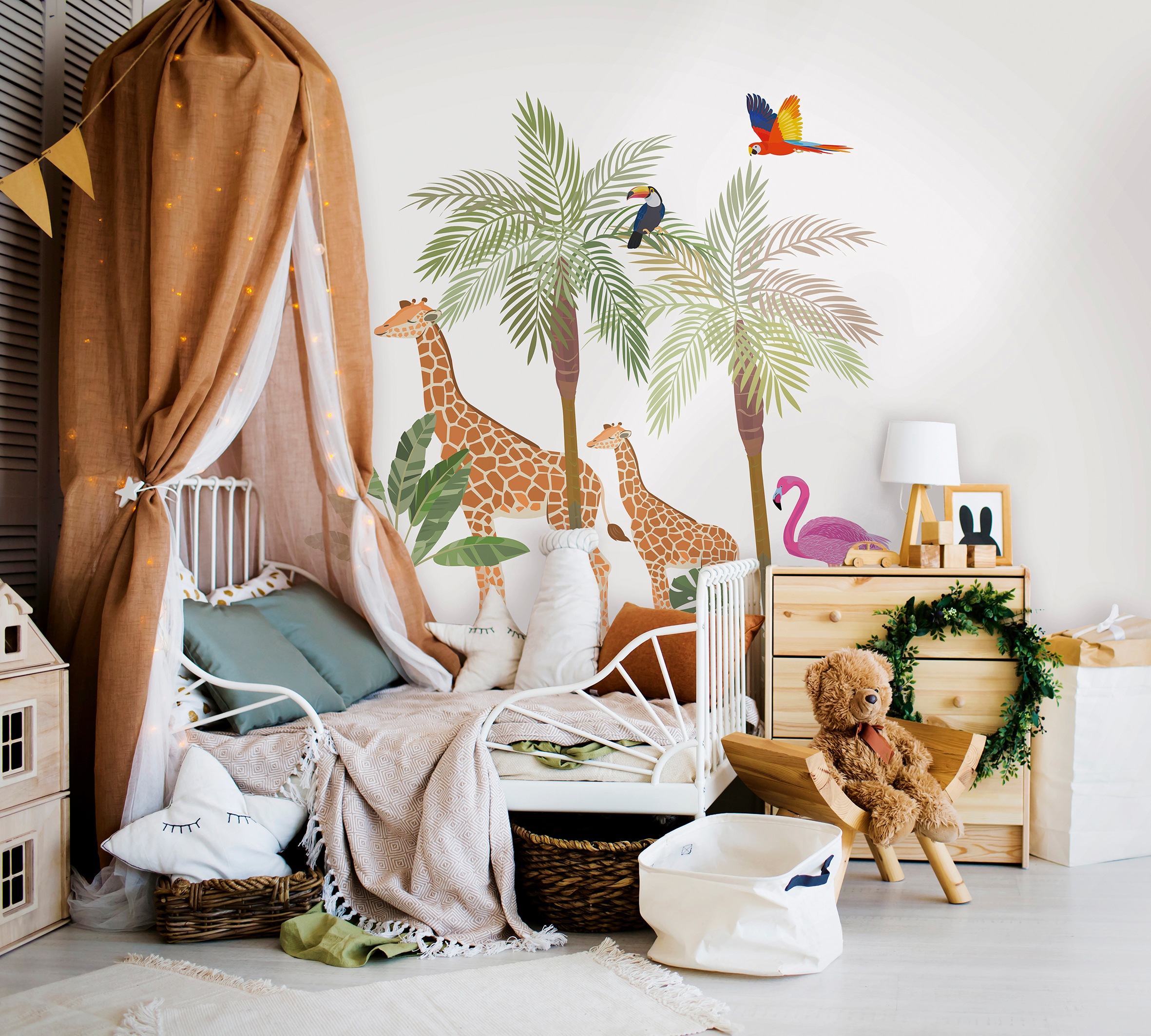 Marburg Kindertapete, Wald-Motiv-matt, Palmen, Tiere, moderne Tapete für Wohnzimmer Schlafzimmer Küche