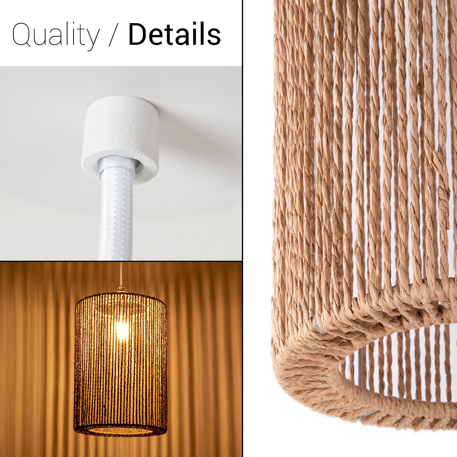 Paco Home Pendelleuchte »Hugo Ricarda«, Leuchtmittel E27 | ohne Leuchtmittel, Wohnzimmer Esszimmer Rattan Optik Boho Lampenschirm Papier Rund