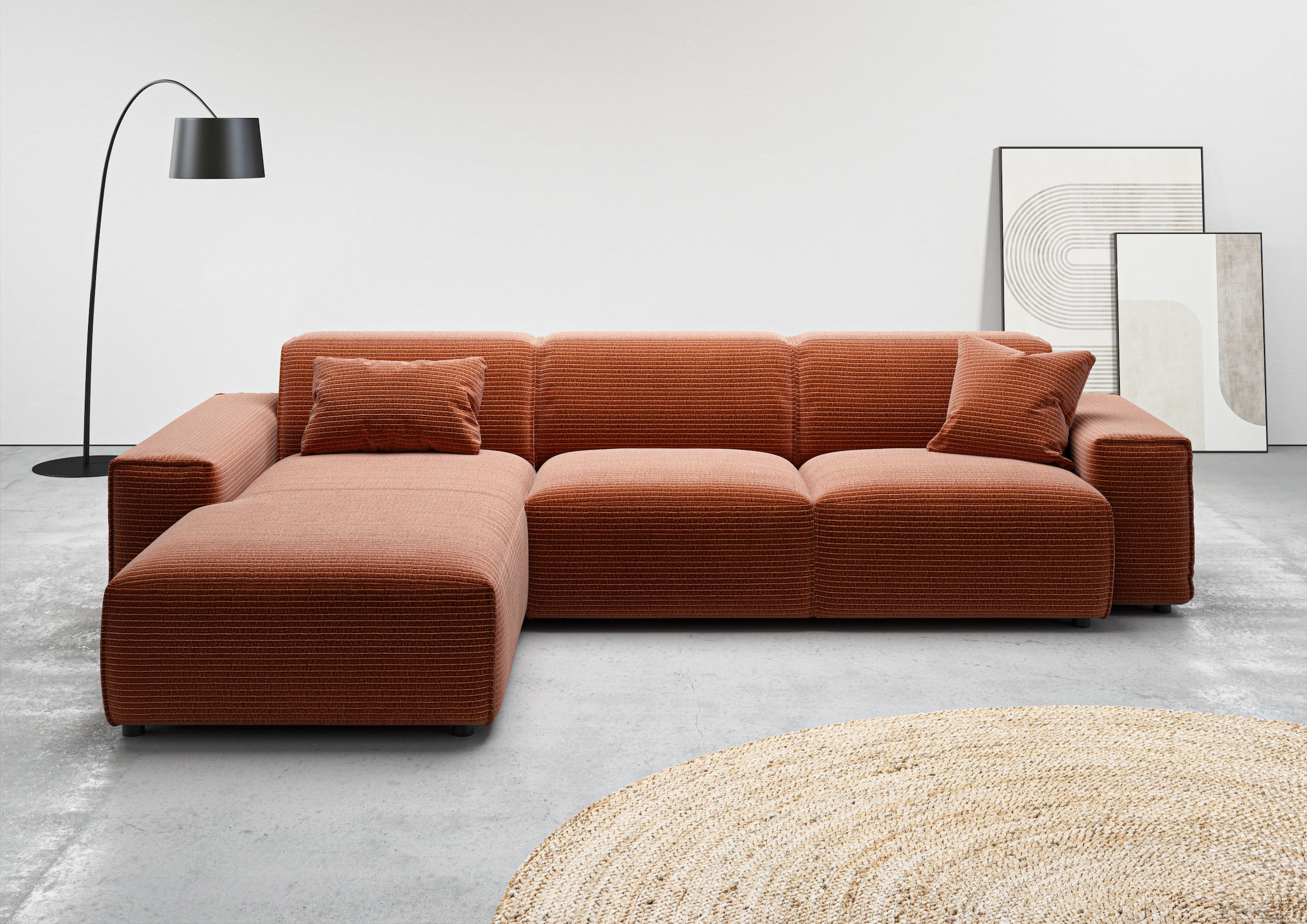 andas Ecksofa »Glimminge auch in Breitcord, Feincord, Bouclé + Easy care-Bezug«, L-Form, Breite 294, Zierkissen