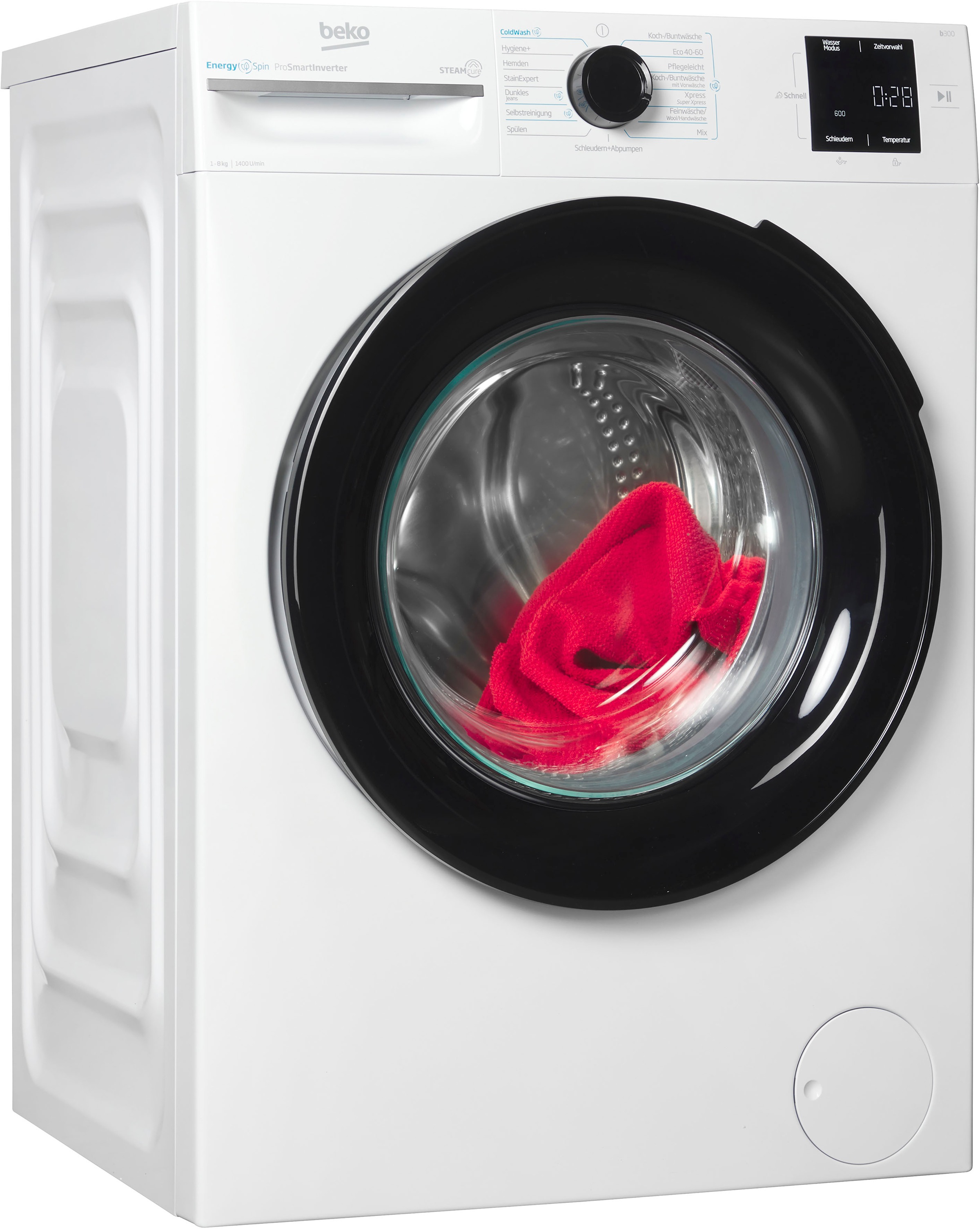 BEKO Waschmaschine »BM3WFU3841X« 8 kg 1400 U/min Waschen mit EnergySpin: Bis zu 35 % Energie sparen – nicht nur in Eco weiß SteamCureTM Programm:...
