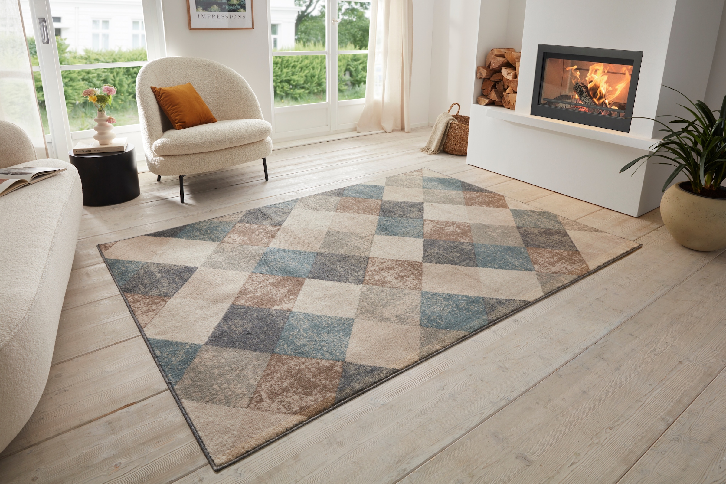 HANSE Home Teppich »Bakke«, rechteckig, 8 mm Höhe, Kurzflor, Läufer, Rauten-Muster, Wohnzimmer, Schlafzimmer, Esszimmer